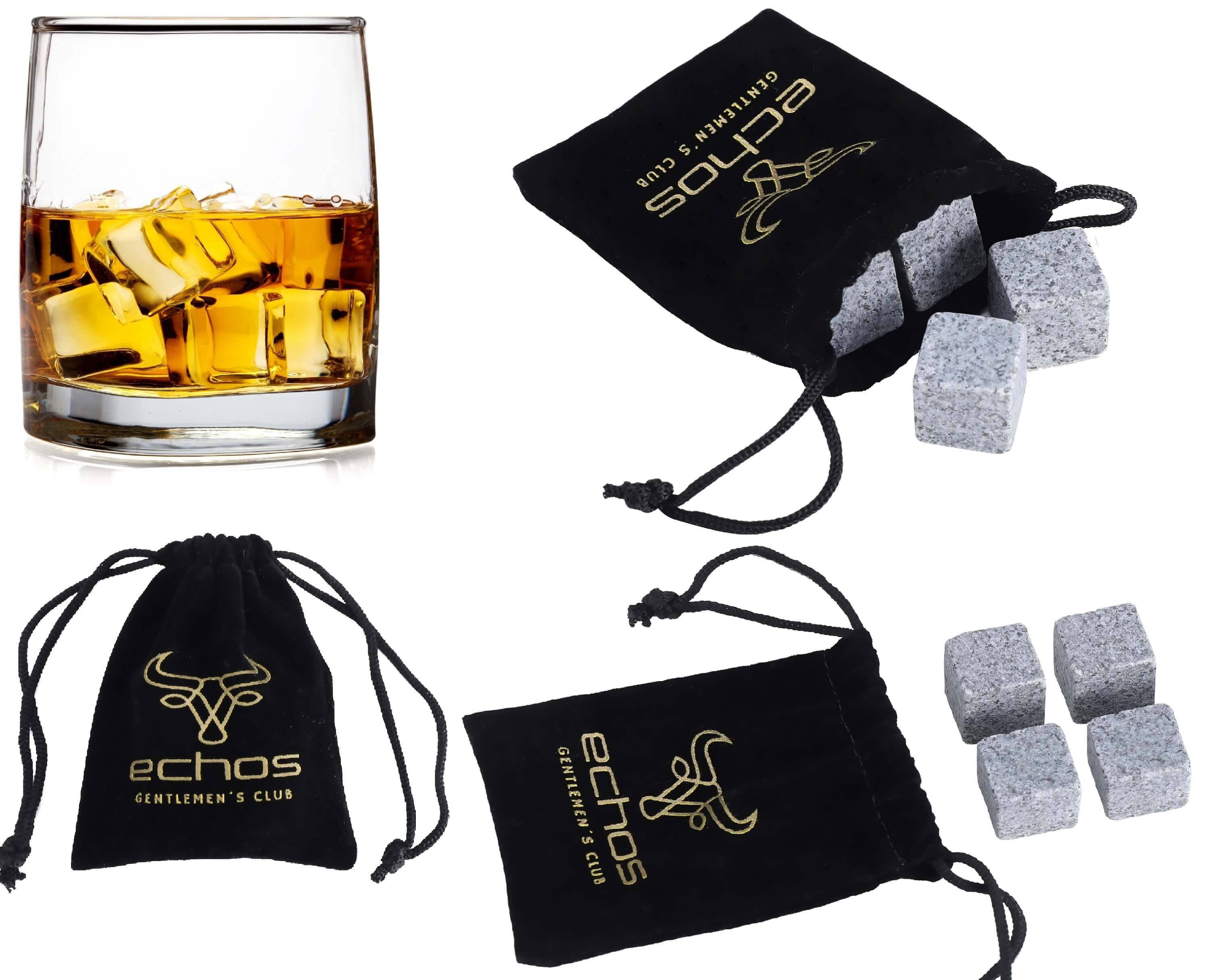 echos Eiswürfel-Steine Eco-9008, 4 x Wiskeysteine aus Granit,Geschenkset,Hochwertiger Stoffbeutel