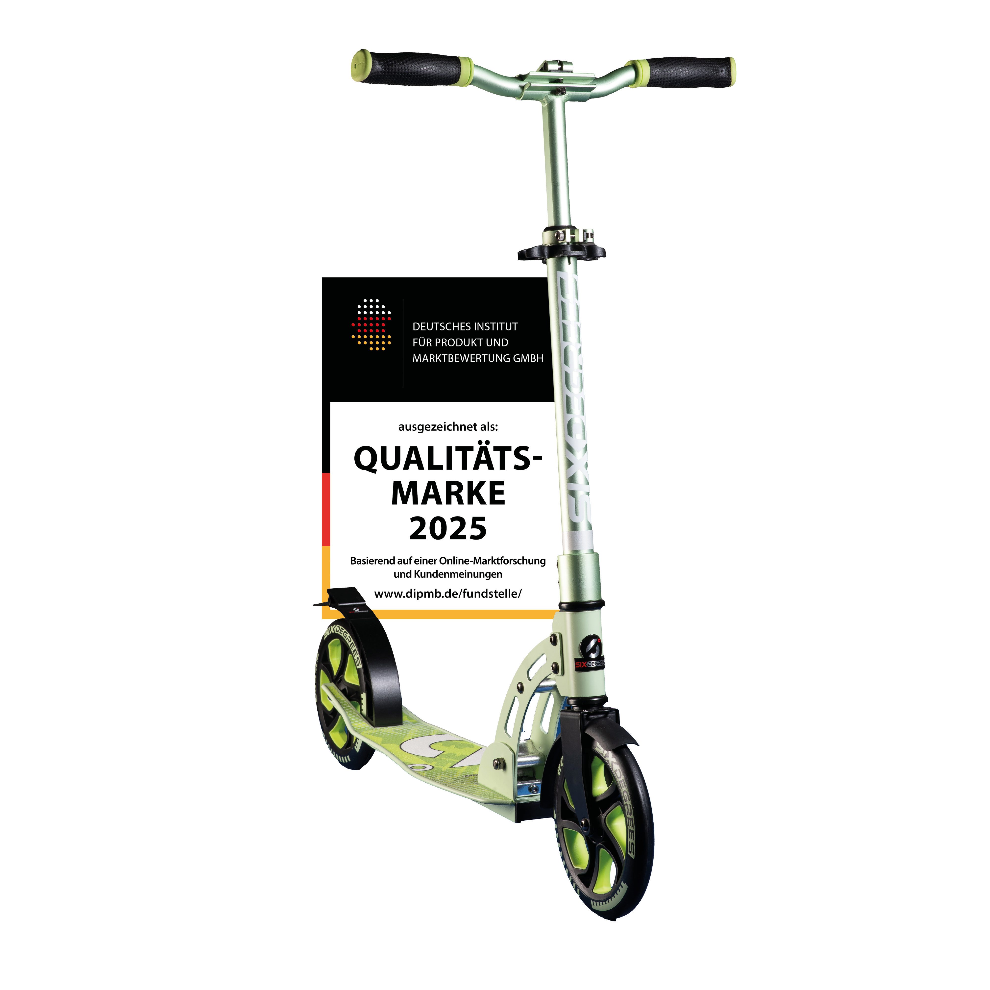 SIX DEGREES Cityroller aus Aluminium TESTSIEGER, Klappmechanismus, Ständer 205 mm PRIME, TESTSIEGER Stiftung Warentest