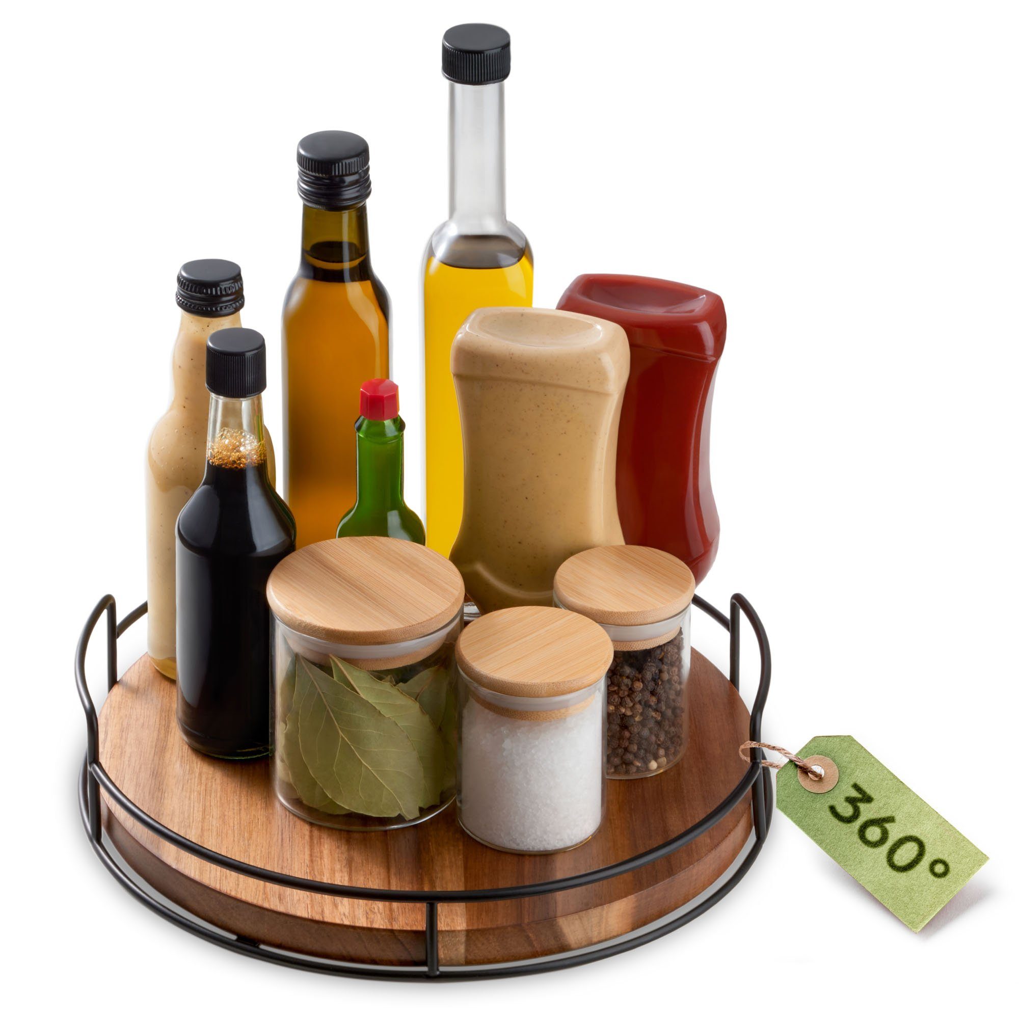 Praknu Gewürzkarussell Drehteller Organizer aus Holz Küche, Lazy Susan Tablett Servierteller, (1-tlg), Servierplatten 360° Drehbar - Rutschfest - Ø 28 cm - FSC Akazienholz