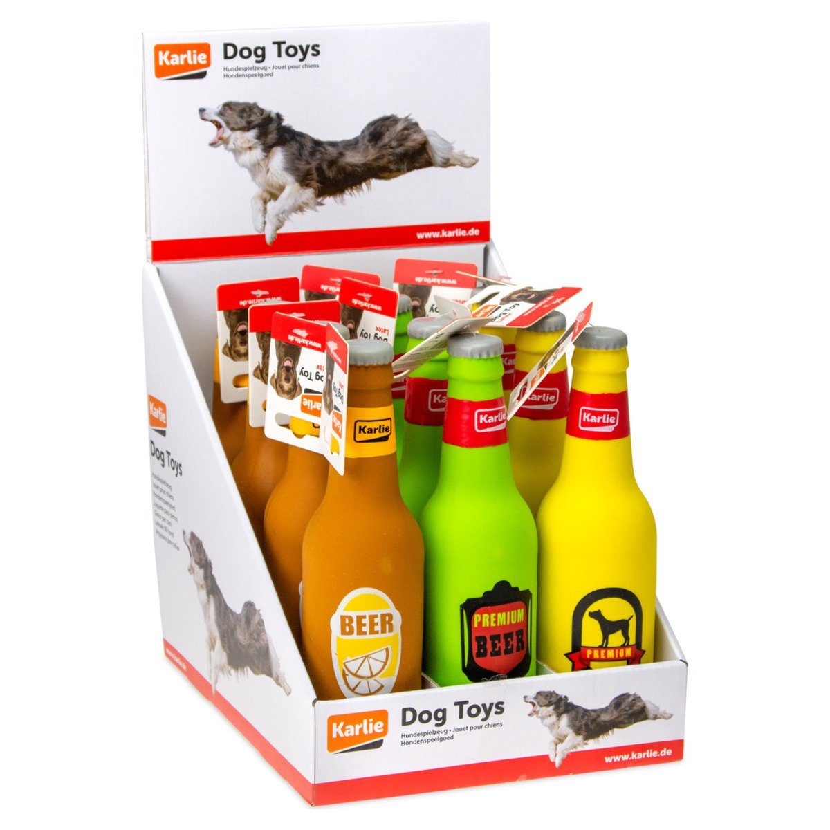 Karlie Tierquietschie Latex Dog Toy Bierflasche mit Squeaker
