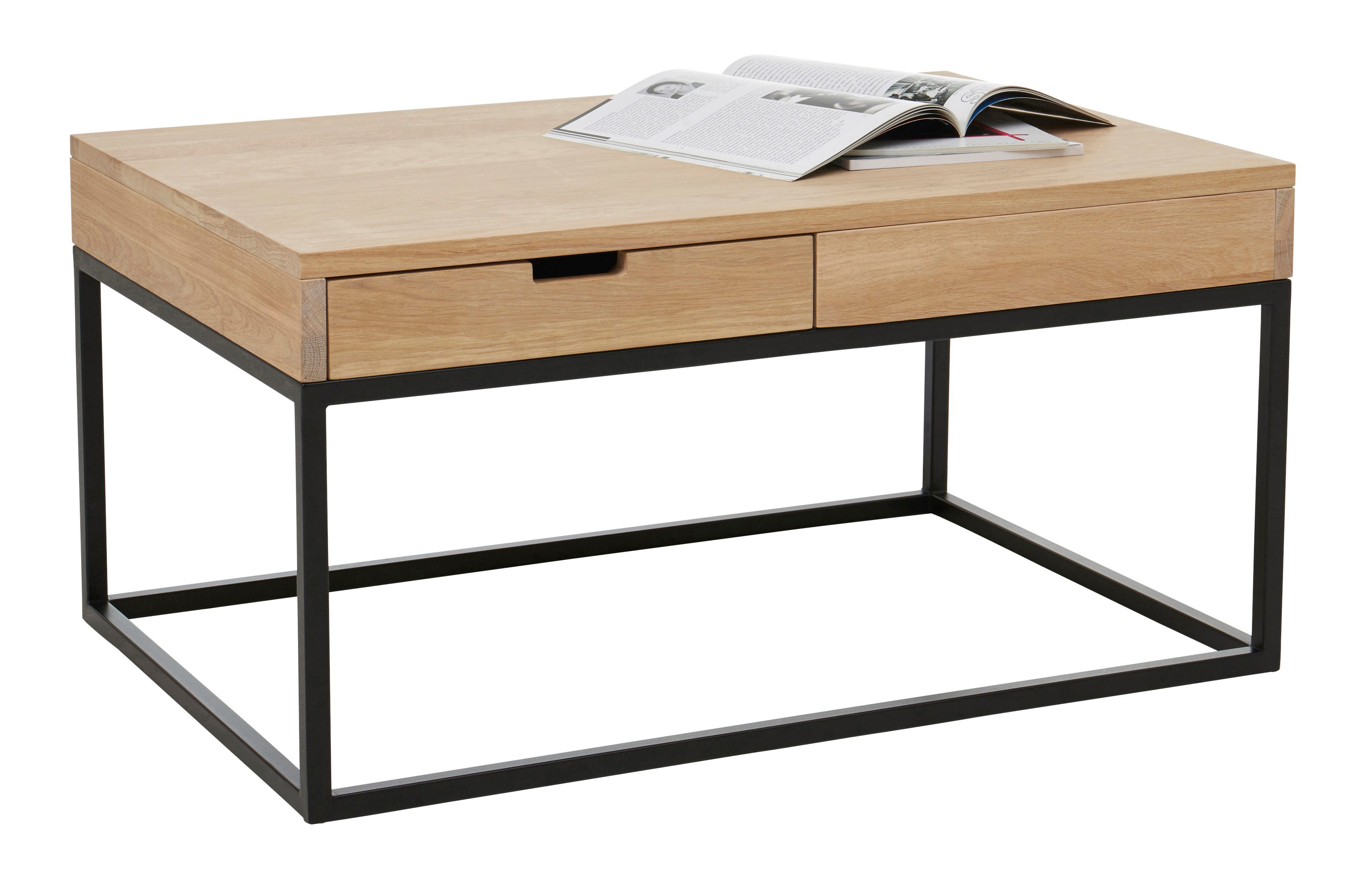 Home affaire Couchtisch Rava (B/T/H: 90/60/45 cm), aus Eichenholz, FSC® zertifiziert, mit 2 Schubladen, Metallgestell