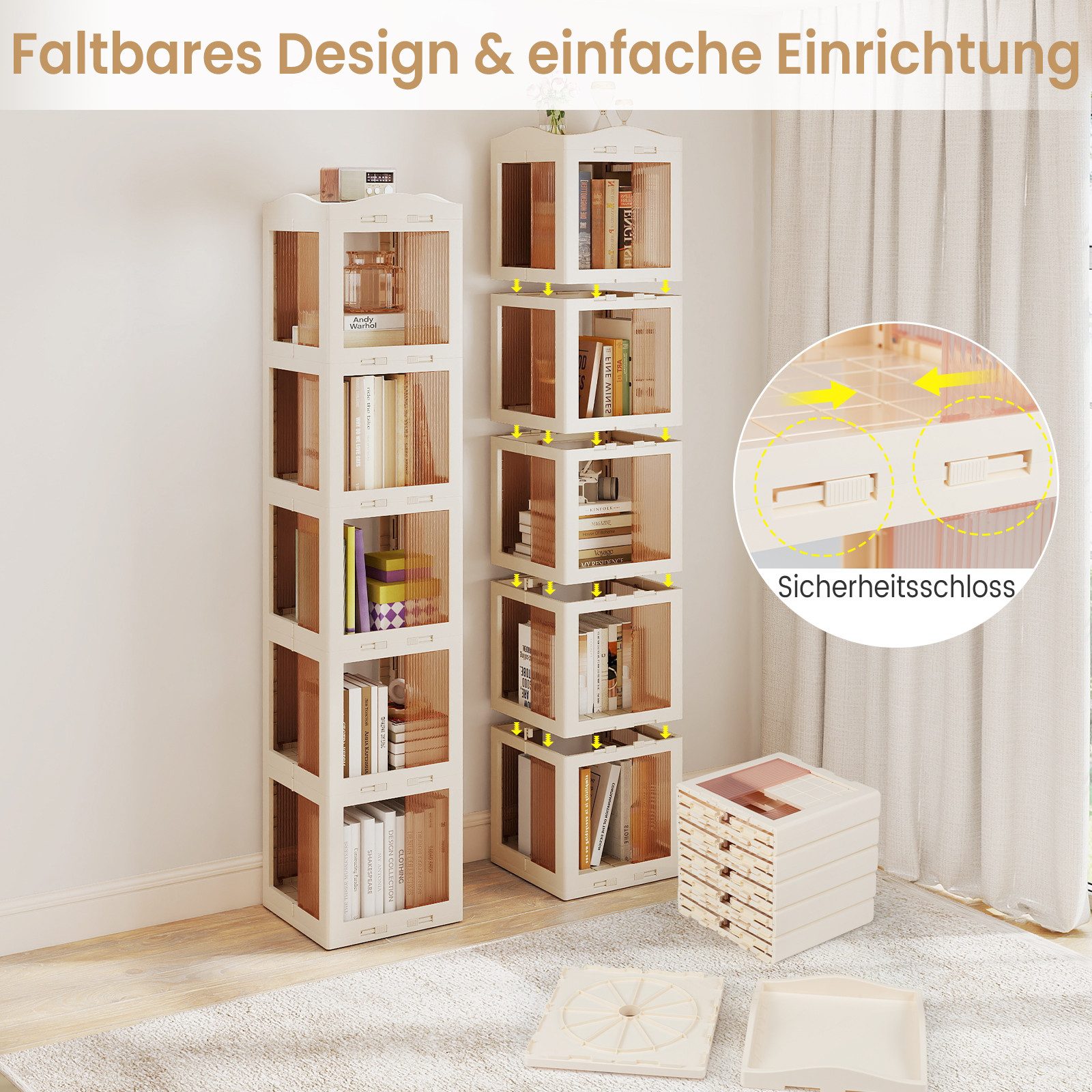 COSTWAY Bücherregal, Klappbares Aufbewahrungsregal, 360° drehbares Standregal