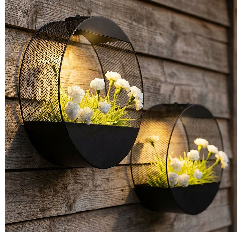 Haushalt International LED Solarleuchte, LED-Leuchtmittel fest verbaut, Warmweiß, Solar Wandlampe Pflanzgefäß Solarleuchte Außen Gartendeko 2er Set