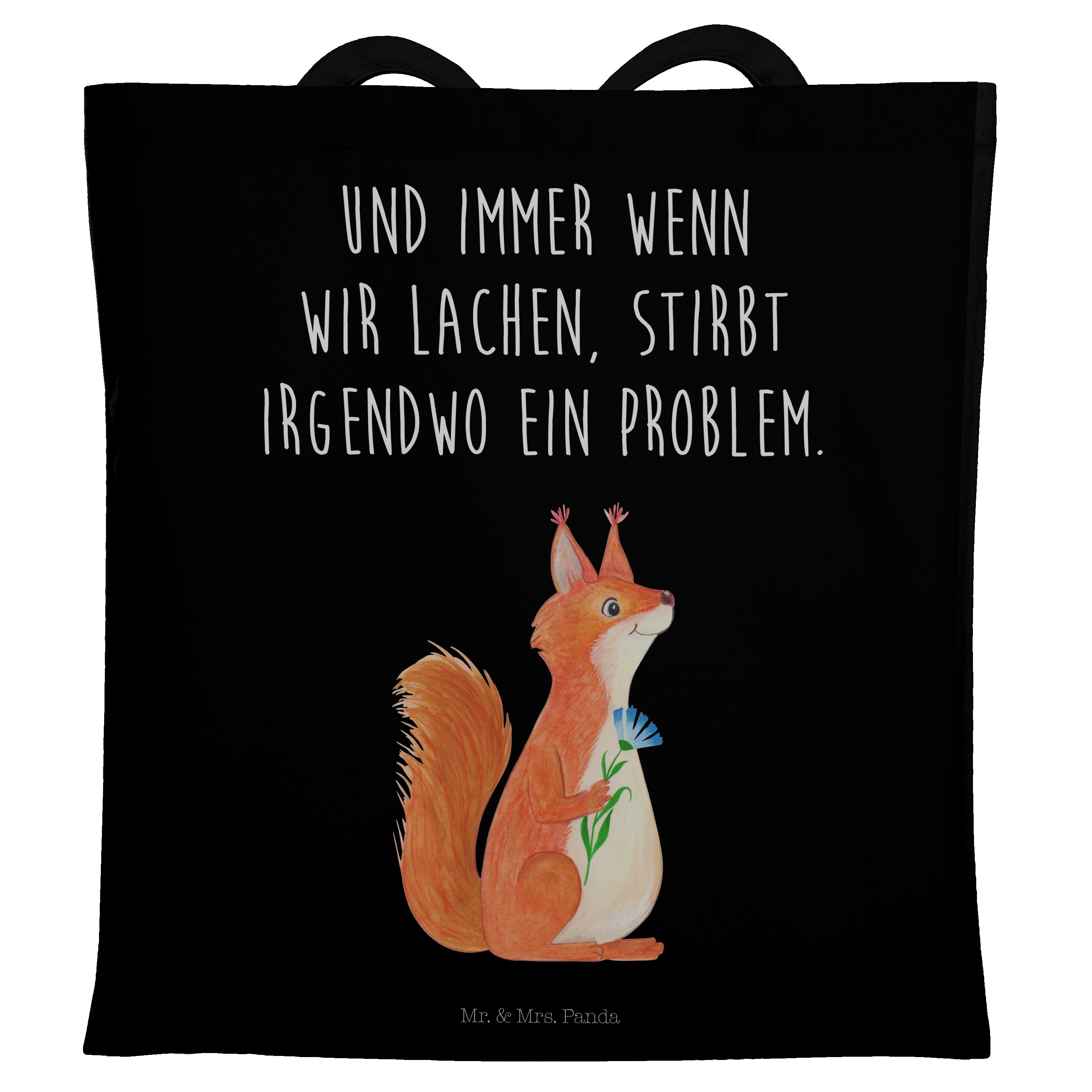 Mr. & Mrs. Panda Tragetasche Eichhörnchen Blume - Schwarz - Geschenk, Spaß, Stoffbeutel, Gute Laun (1-tlg) | Canvas-Taschen