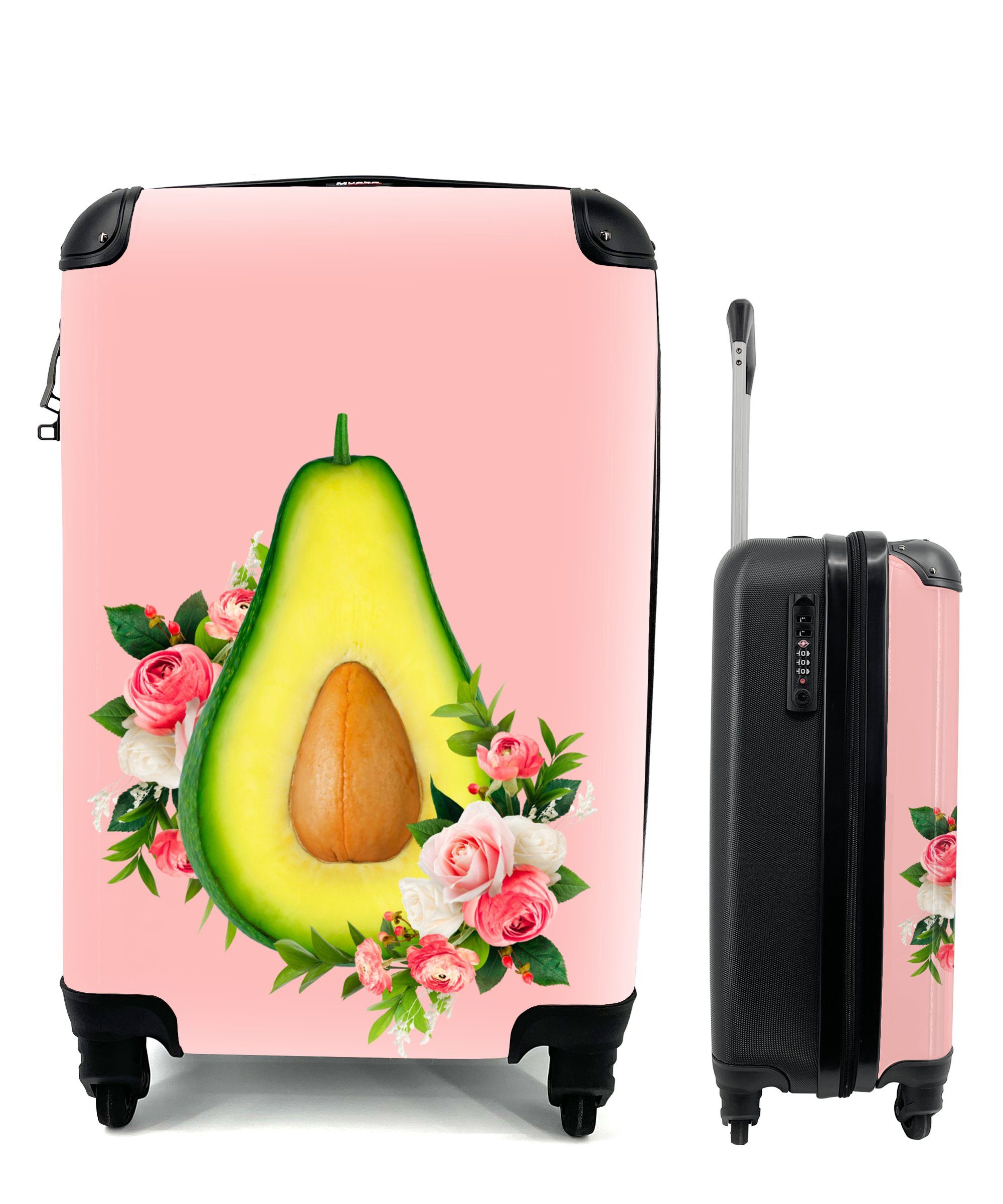 MuchoWow Handgepäckkoffer Blumen - Avocado - rollen, Reisekoffer für Stilleben, Reisetasche Handgepäck 4 Trolley, Rollen, mit Ferien