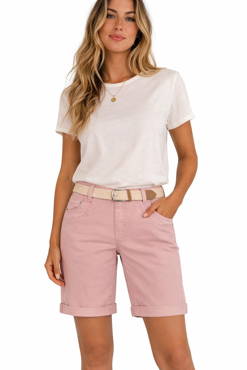 SUBLEVEL Bermudas Damen Short Bermuda kurze Hose Sommer Chino Short Stoff Hose Gürtel