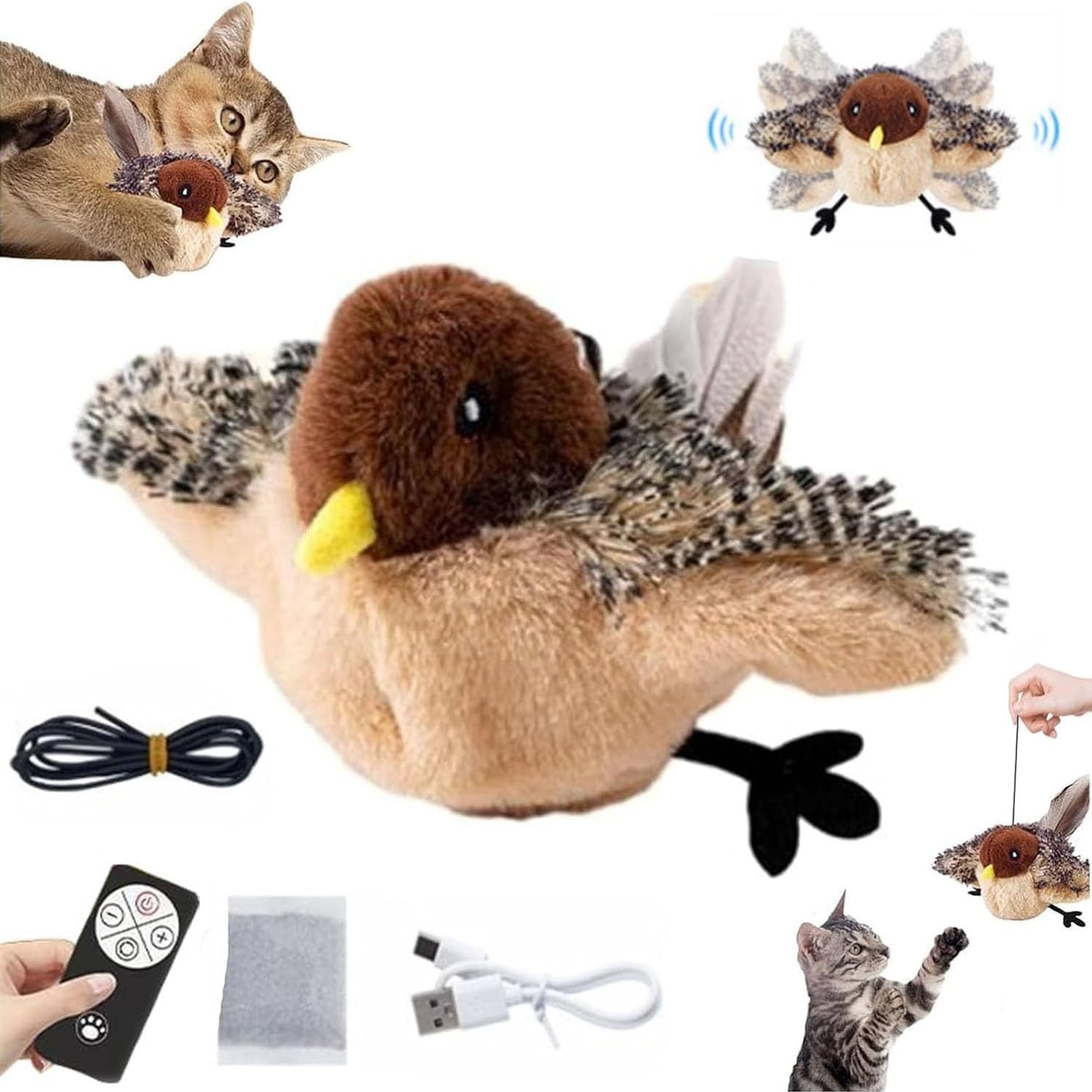 BlingBin Tierkuscheltier Katzenspielzeug Vogel mit Zwitschern, günstig online kaufen