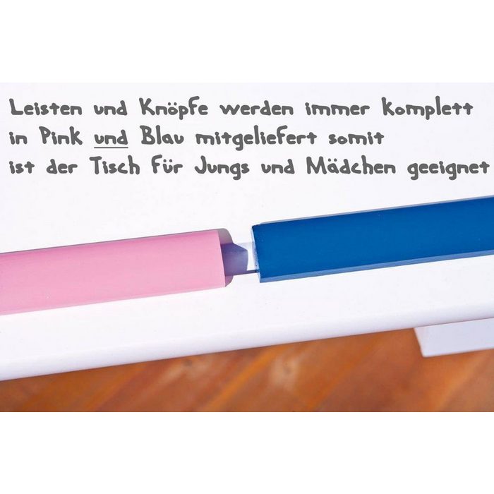 Inter Link Kinderschreibtisch Kinderschreibtisch Schülerschreibtisch BARU weiß lackiert mit Stiftleisten in Blau und Rosa NZ12053