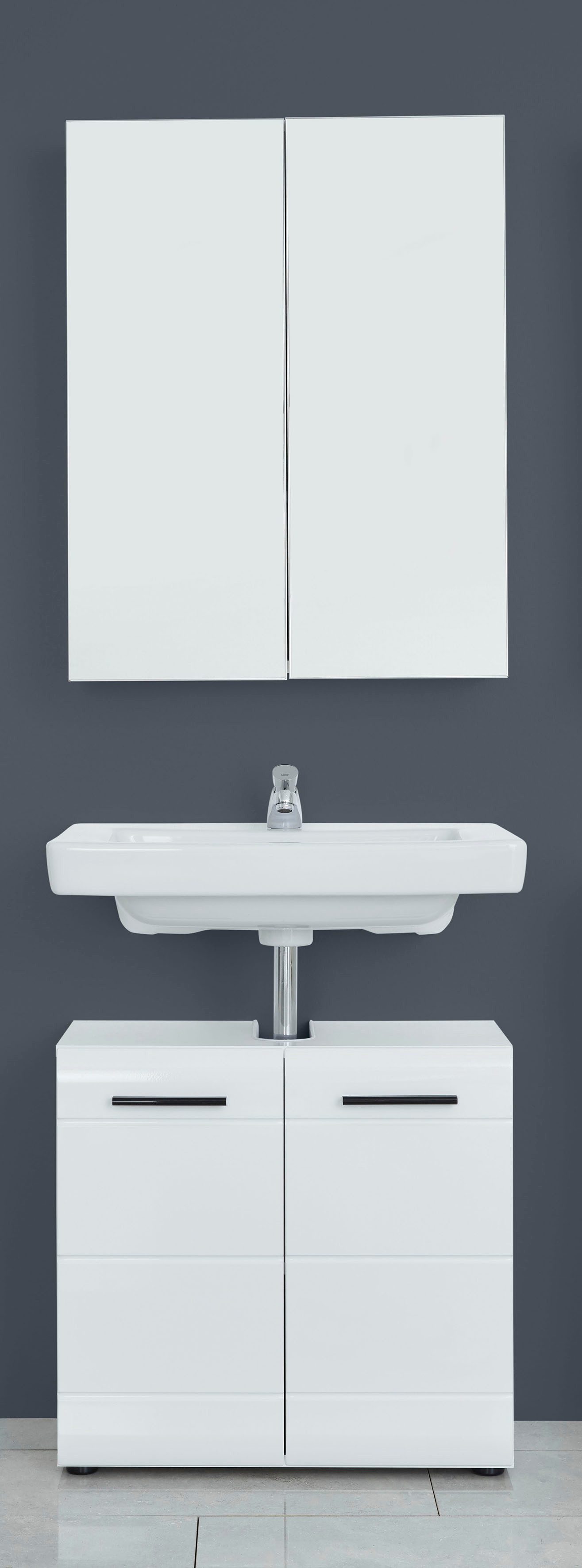 welltime Badmöbel-Set Sovana, (Set, 2-St), Badezimmermöbel Waschtisch und Spiegelschrank mit verstellbaren Böden