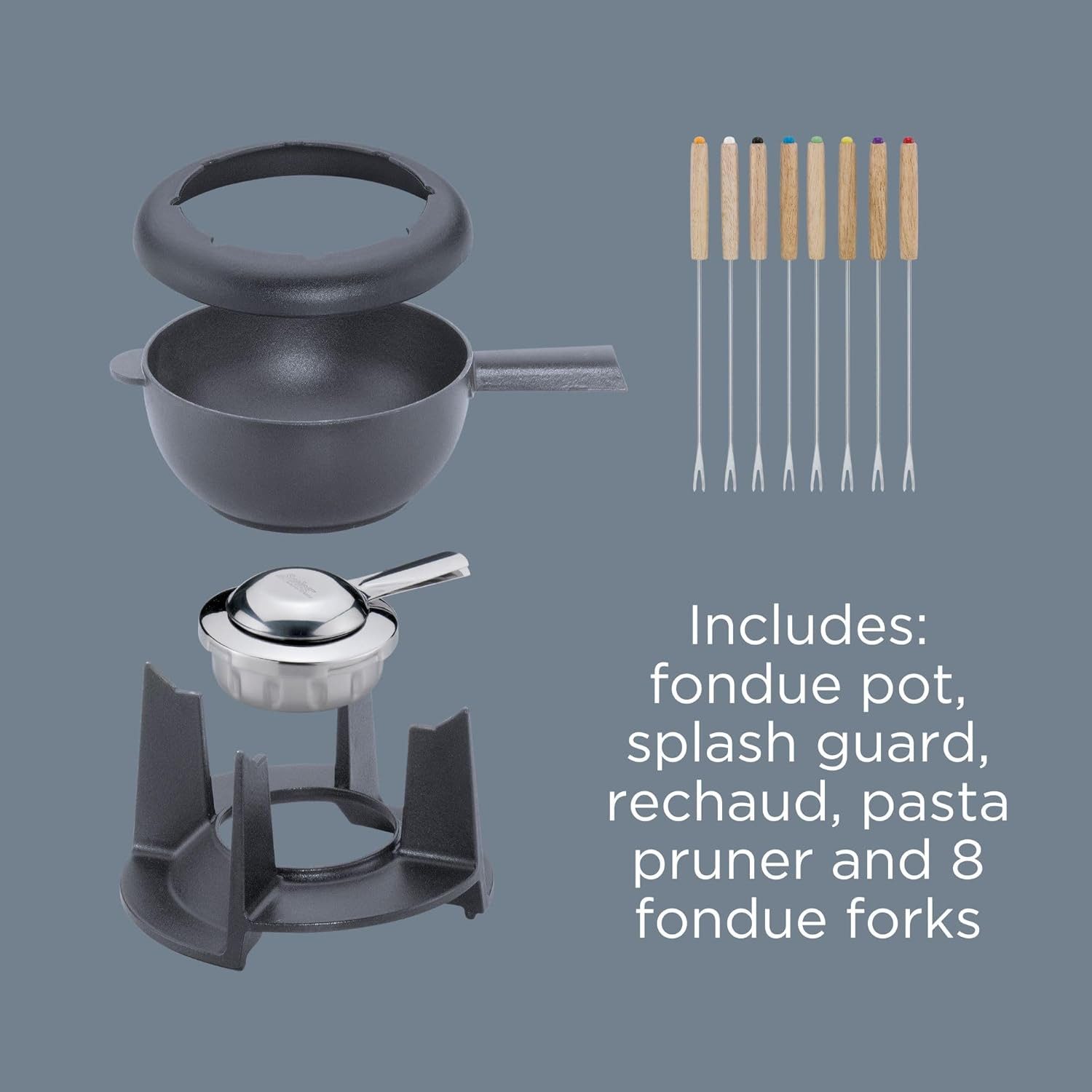 Spring Fondue Spring Gusseisen Fondue Set schwarz Ø 20 cm mit 8 Fonduegabeln