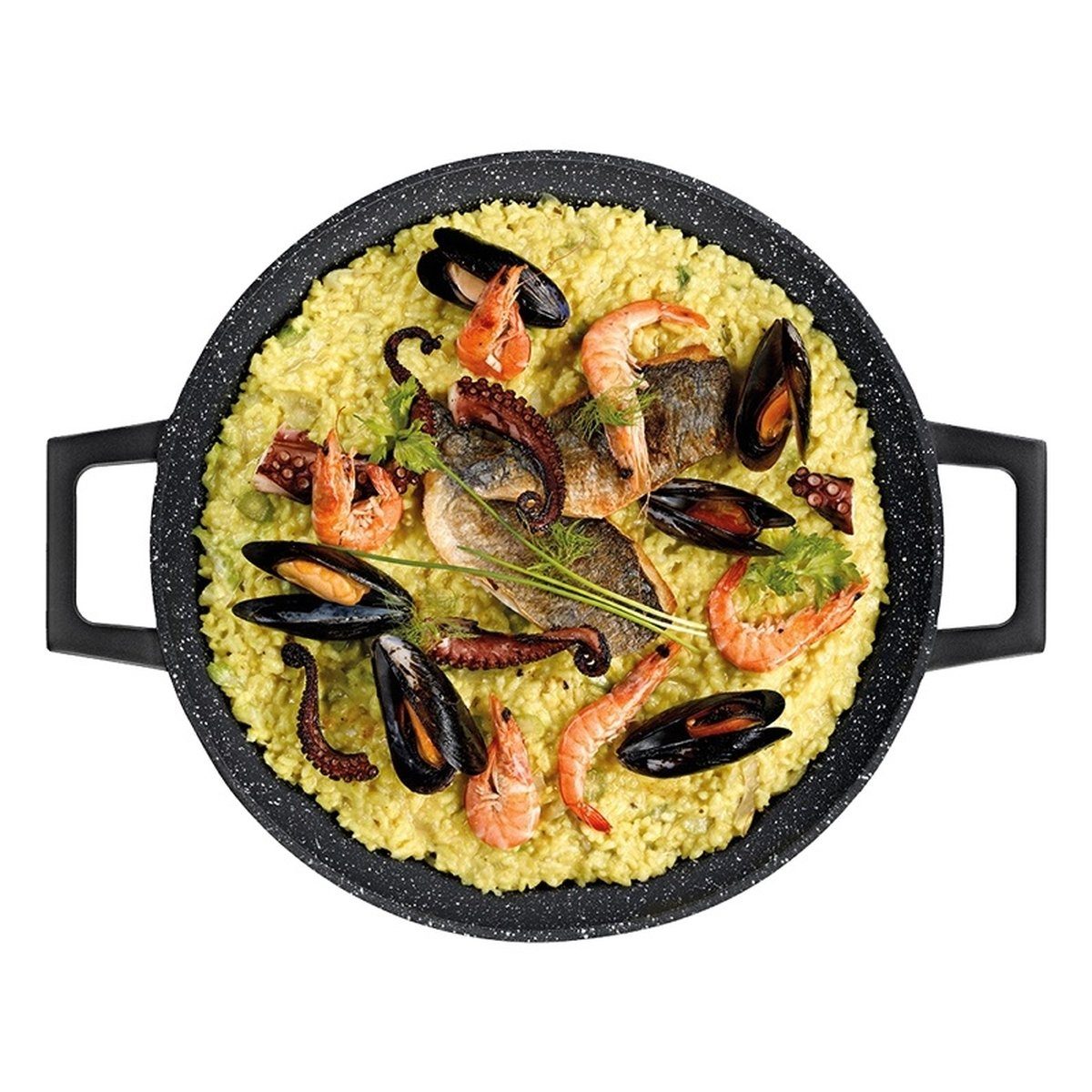 Cheffinger Paellapfanne Paellapfanne Grillpfanne Bratpfanne Ø40 Cheffinger CF-PP40 Set +, Material: Aluminium
