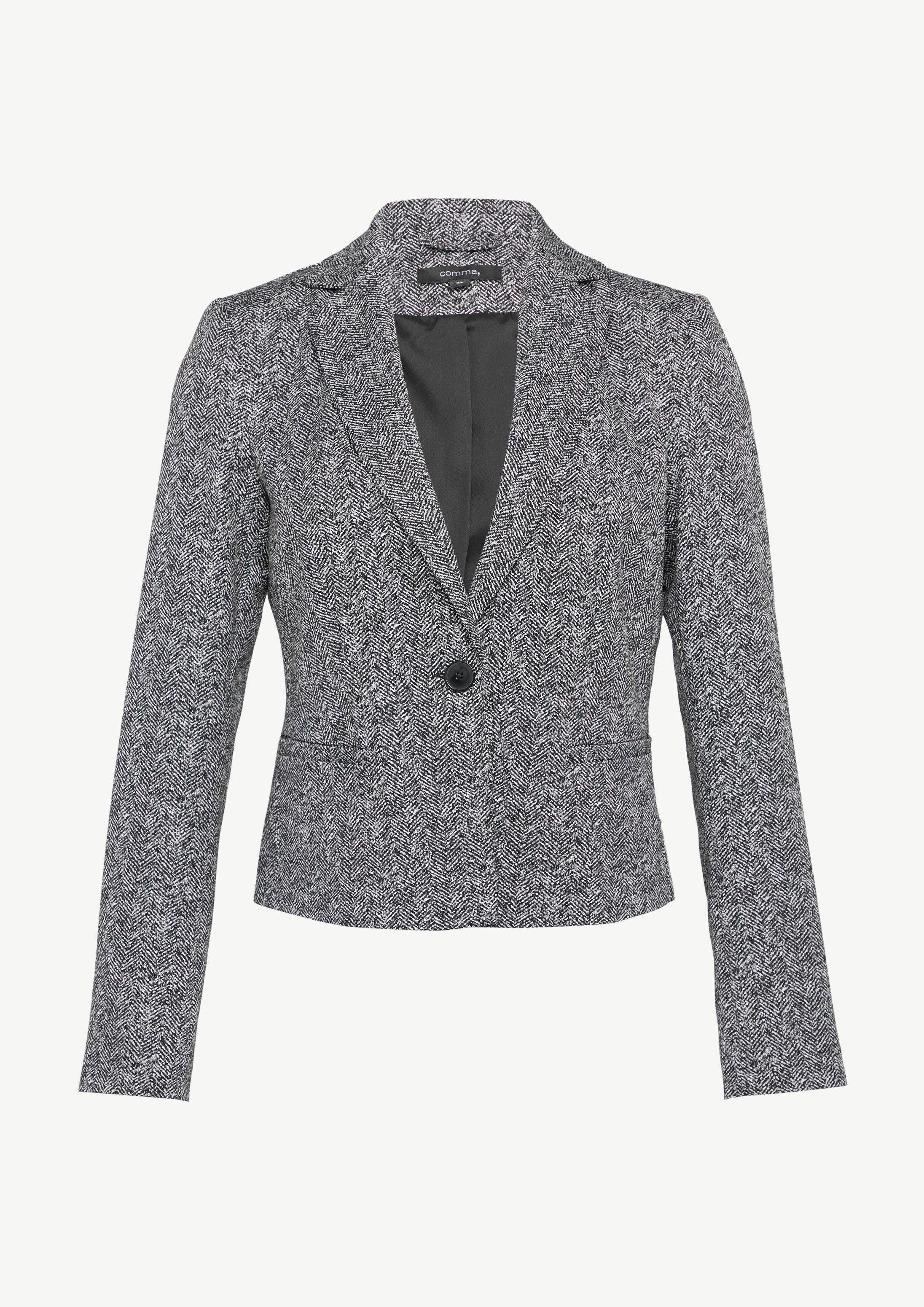 comma Jackenblazer Indoor-Blazer Taillierter Jacquard-Blazer mit Fischgrat-Muster
