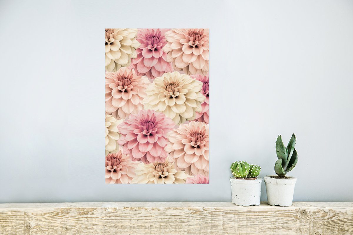 Wandposter Blumen Natur, St), (1 MuchoWow Poster für Rahmen - Rosa - Weiß - Poster, Ohne Wandbild, Wohnzimmer,