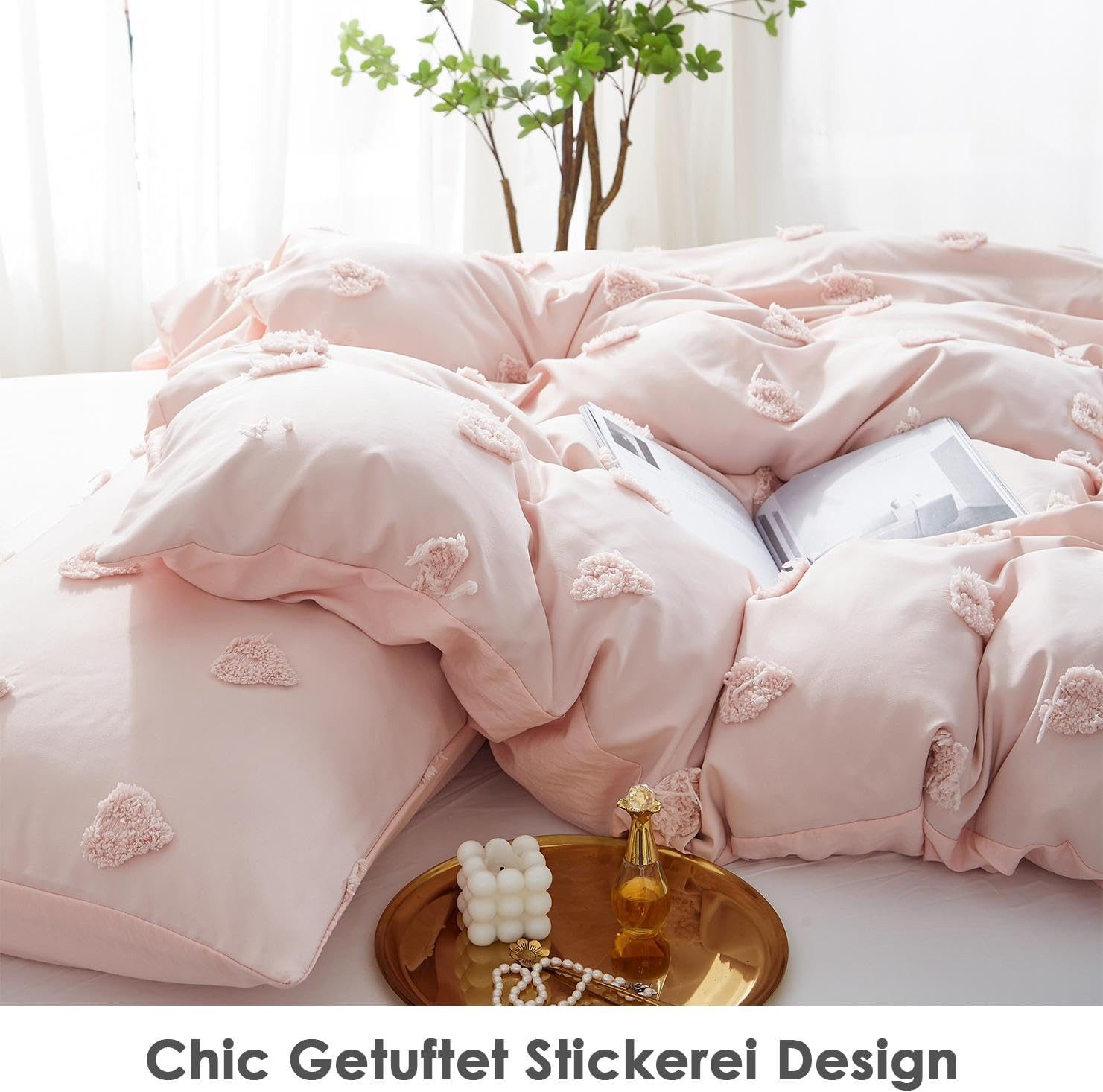 ibettertec Bettwäsche Böhmen Bettwäsche Getuftet Herz Boho Stickerei Shabby Chic 135x200cm, Microfaser Weiche Bettbezug mit Reißverschluss und Kissenbezug 80x80 – Bild 5 von 5