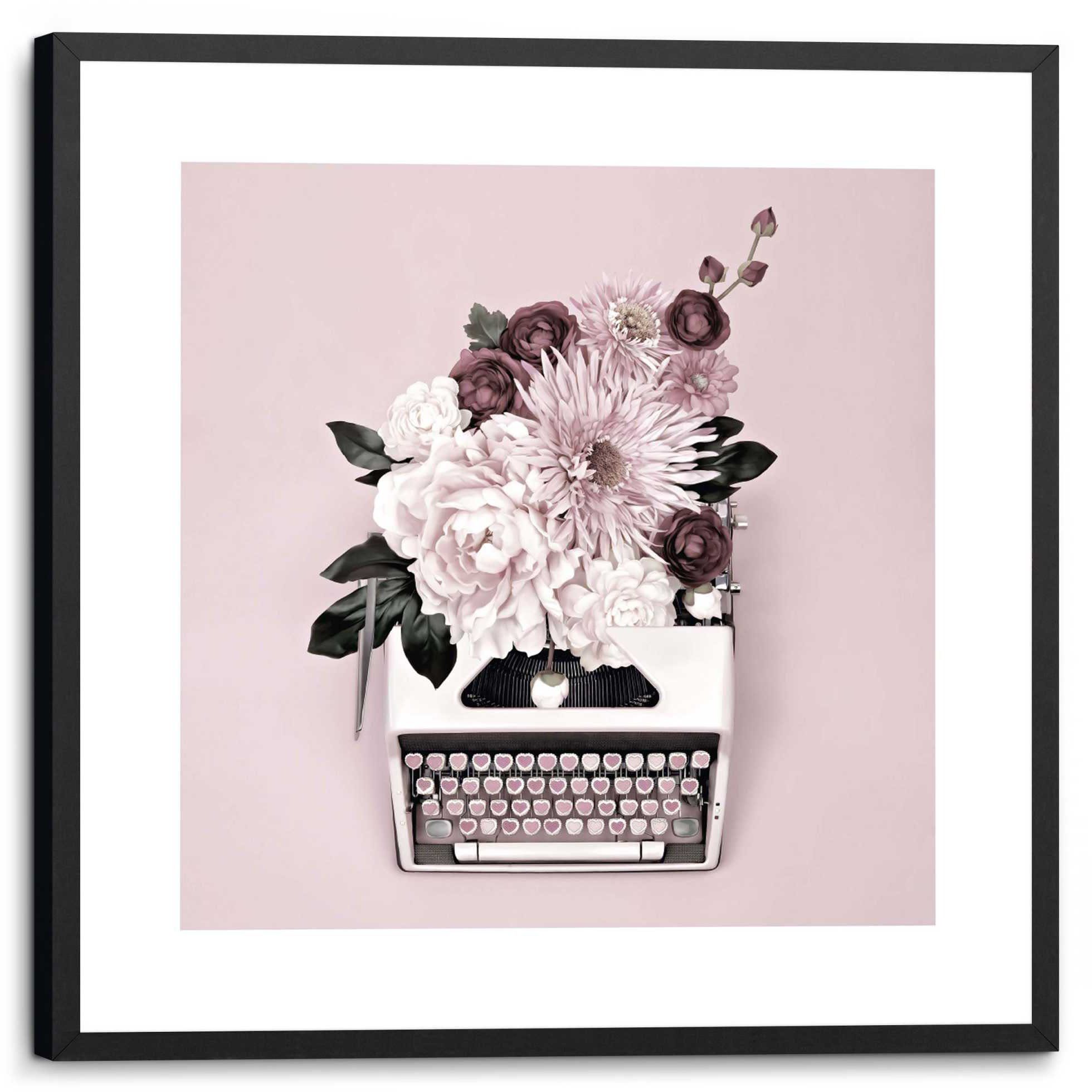Gerahmtes Schreibmaschine Blumen Reinders! - Wandbild Bild