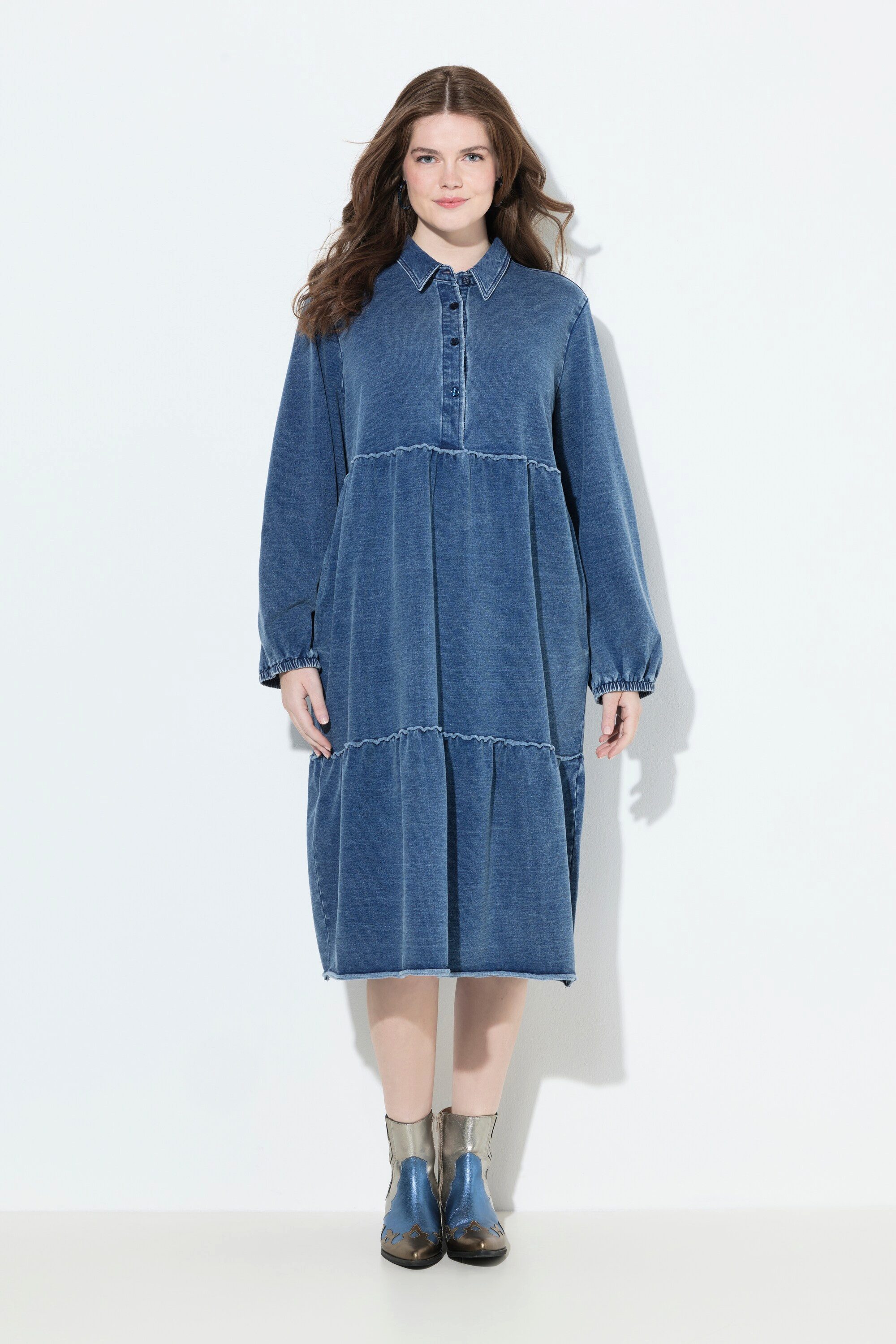 Ulla Popken Midikleid Sweatkleid Volants A-Linie günstig online kaufen