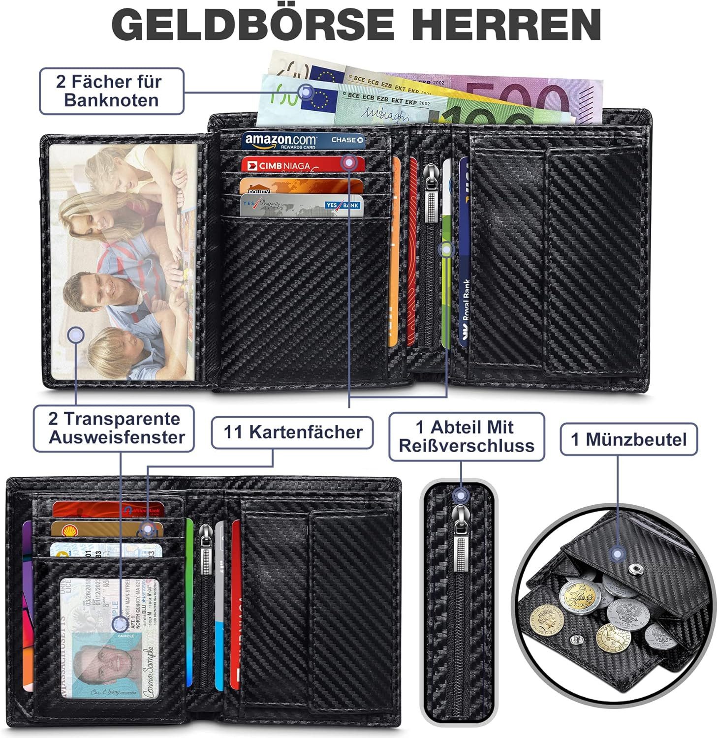 POPOLIC Geldbörse Herren mit RFID-Technologie, Geldbeutel günstig online kaufen
