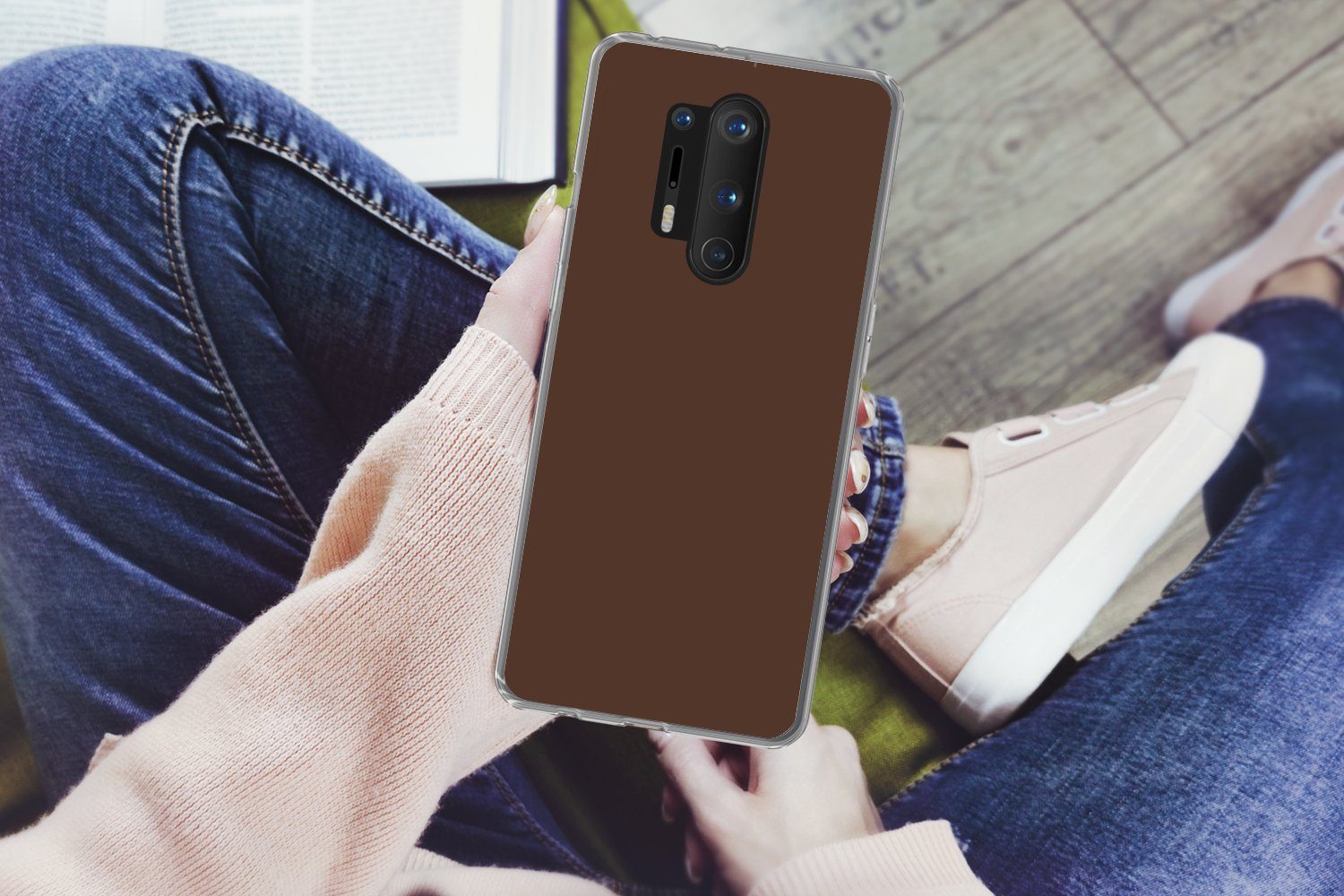 MuchoWow Handyhülle für OnePlus 8 Pro Braun - Dunkel - Farben, Phone Case, Silikon, Schutzhülle Dünn