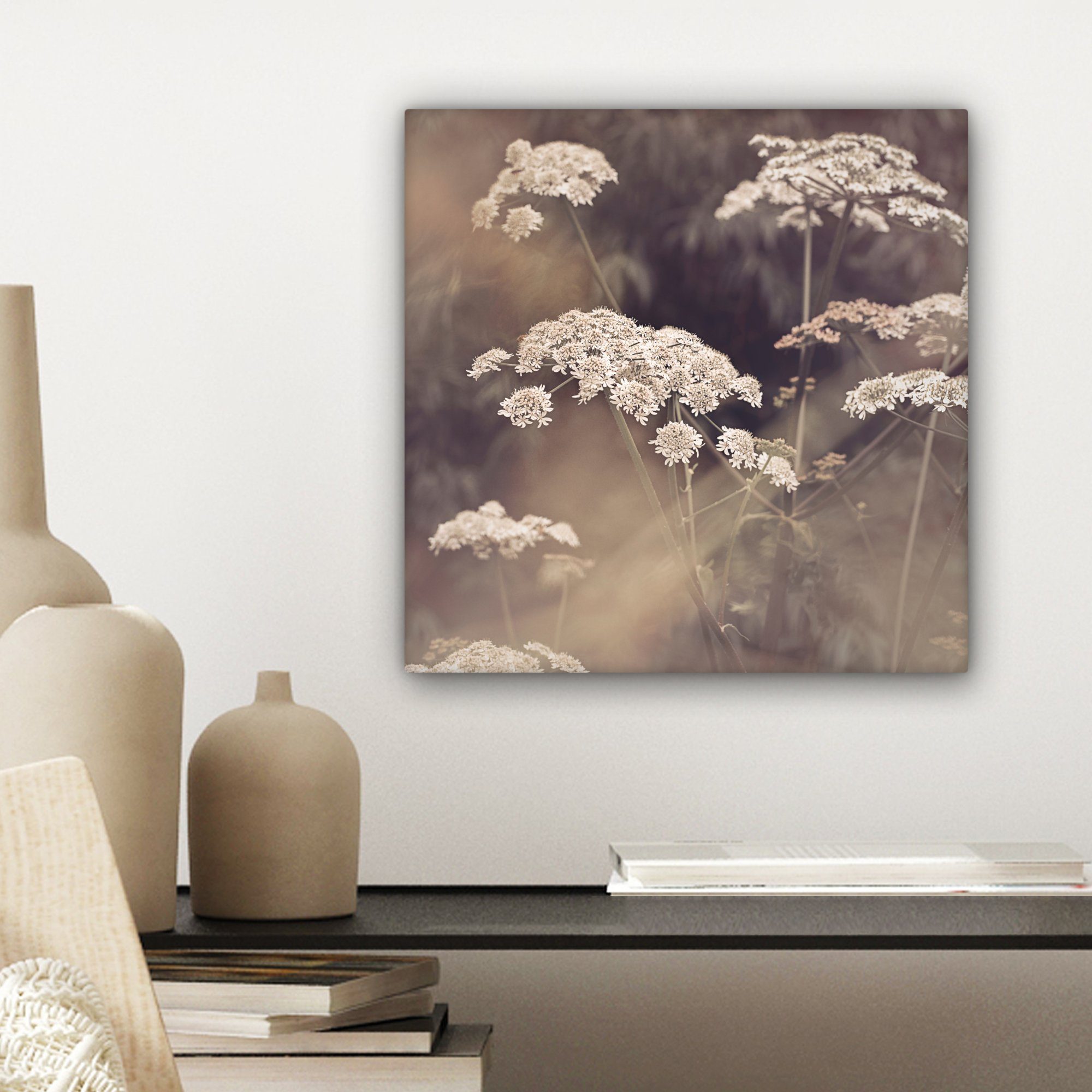 für - Blumen, Schlafzimmer St), Wohnzimmer OneMillionCanvasses® - Leinwandbild - Bilder (1 Pflanze Leinwand Weiß Natur