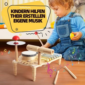 Welikera Spiel-Schlagzeug Kinder Musikinstrumente,Multifunktionale Schlagzeug Set,Montage nötig