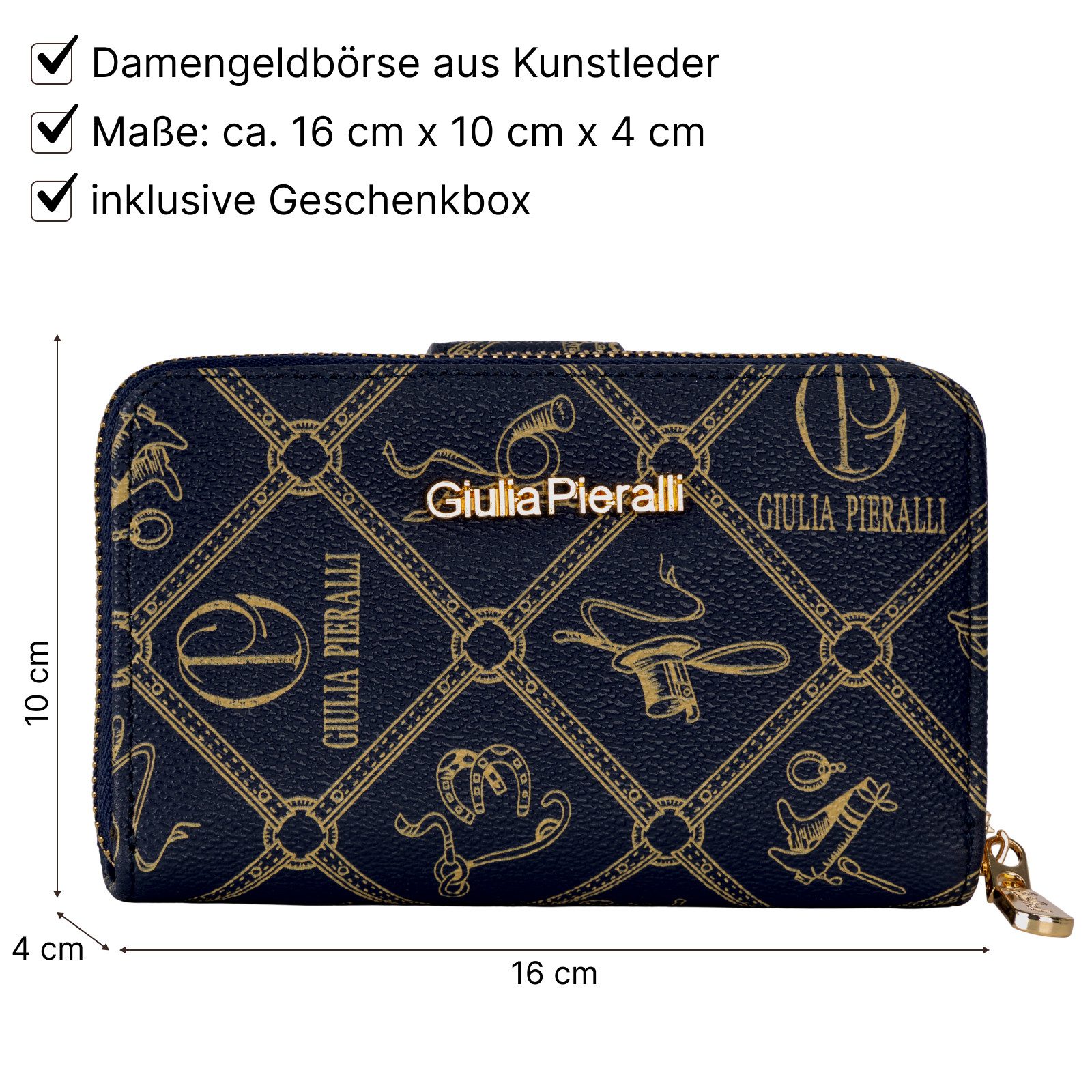 Giulia Pieralli Geldbörse Damen Geldbörse Portemonnaie Giulia Pieralli Kunstleder Geschenkbox, Damen Geldbörse klappbar mit Reißverschluss Portemonnaie Geldbeutel