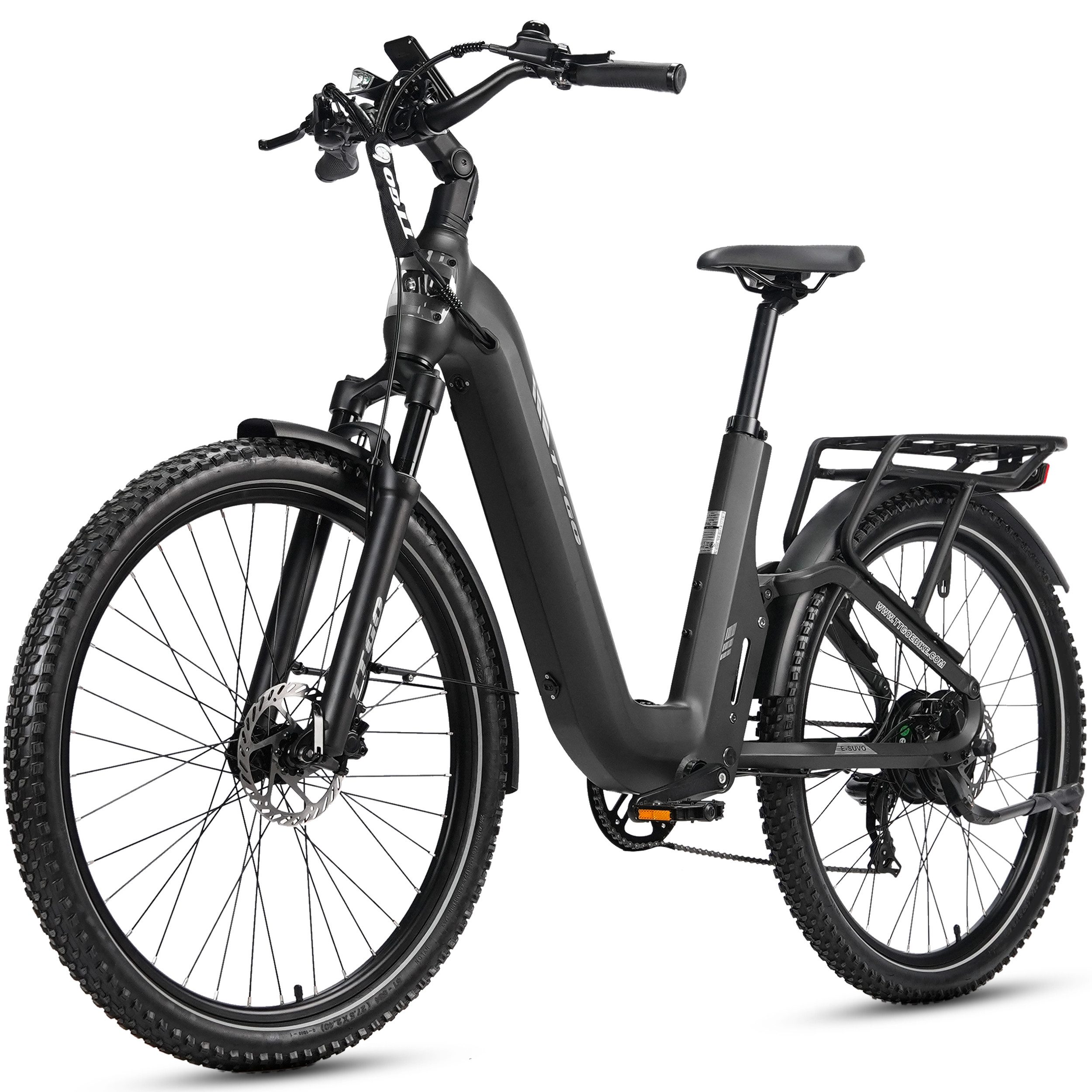 TTGO E-Bike Cityrad 28 Zoll, SUV, Fully, Vollfederung, max. 120km, 70Nm, Drehmomentsensor, 7 Gang Shimano ARDTY300D Schaltwerk, Kettenschaltung, Heckmotor, 720 Wh, (mit Bremslicht, Farb-LCD-Display, Hydraulische Scheibenbremsen), S6, Lockout-Federgabel, 5 Stufen, Elektrofahrrad für Damen und Herren