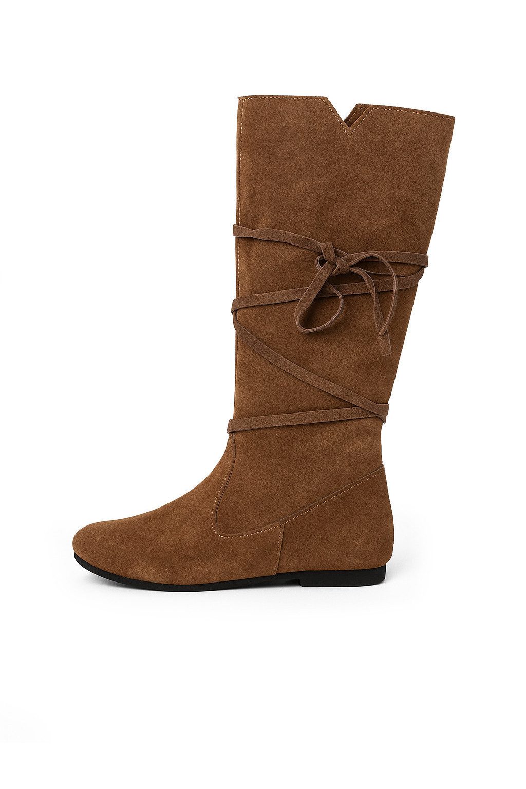 Leonardo Carbone Wikinger-Kostüm Stiefel "Harald" kniehoch aus Wildleder, V-förmiger Ausschnitt, lange Riemen