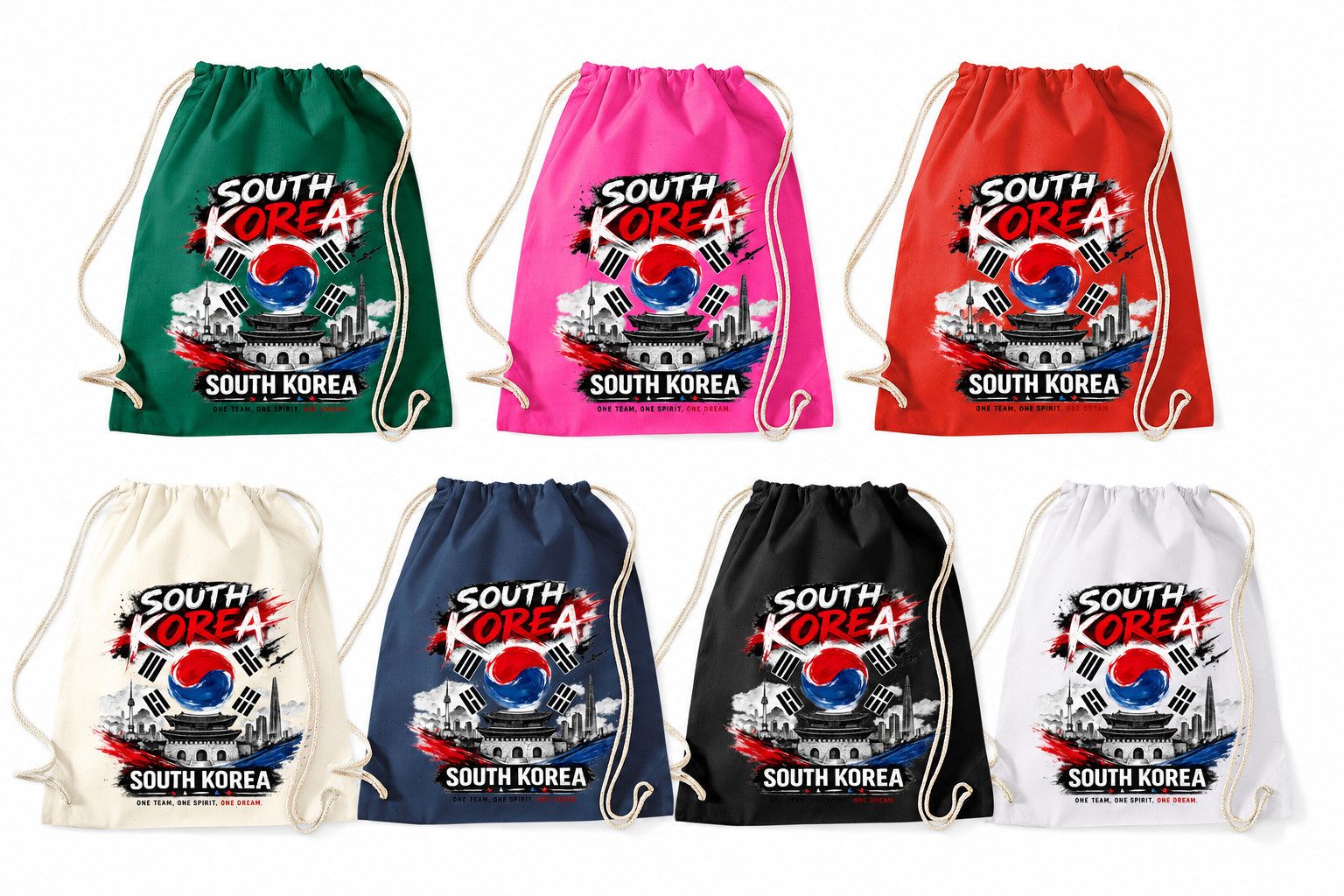 Blondie & Brownie Turnbeutel OneSpiritKorea Turnbeutel Korea Flaggen Skyline Print Motiv (Einzelstück, Einzelartikel), OneSpiritKorea_Beutel
