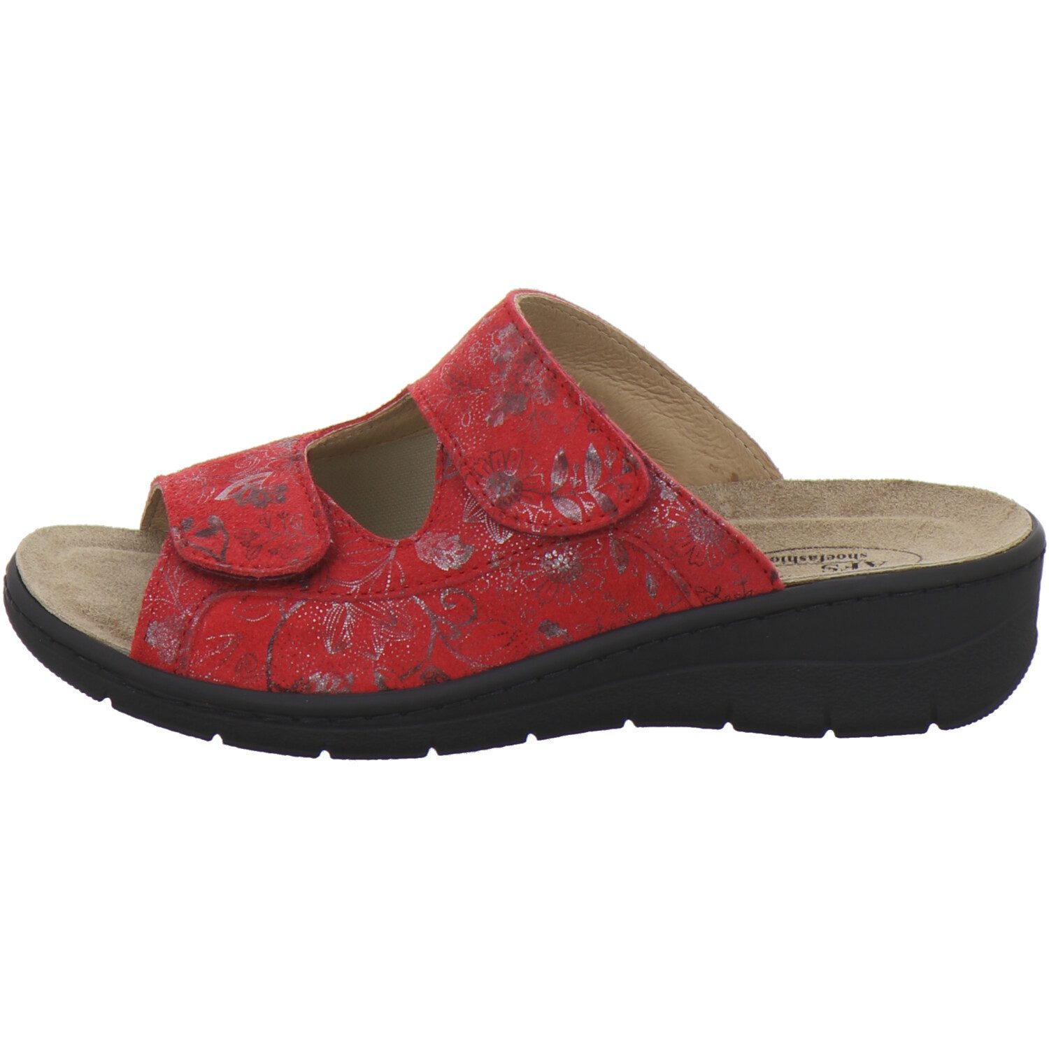 AFS-Schuhe 2783230 Hallux Wechselfußbett Pantolette für Damen mit Keilabsatz, bequeme Sandalen aus Leder