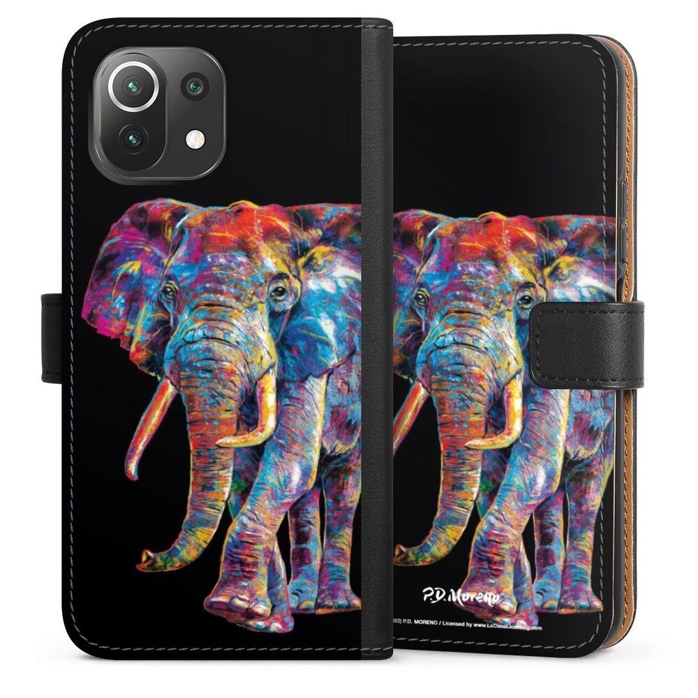 DeinDesign Handyhülle Elefant Tiere Design Elephant Art By P.D. Moreno, Xiaomi Mi 11 Lite Hülle Handy Flip Case Wallet Cover Handytasche Leder