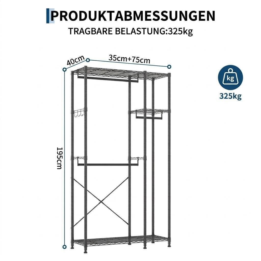 GarveeMore Kleiderschrank Stabiler Stoffschrank mit Kleiderstange, Kohlenstoffstahl – Bild 2 von 5