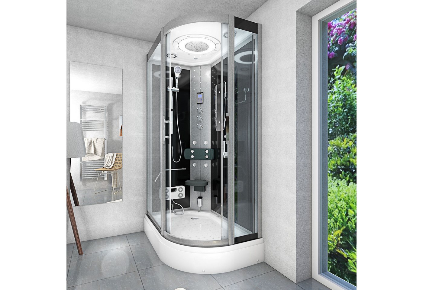 Thumbnail - AcquaVapore Komplettdusche Dusche Duschkabine D60-73T1R-ALL Schwarz 80x120, Sicherheitsglas ESG, inklusive Duschwanne, H...