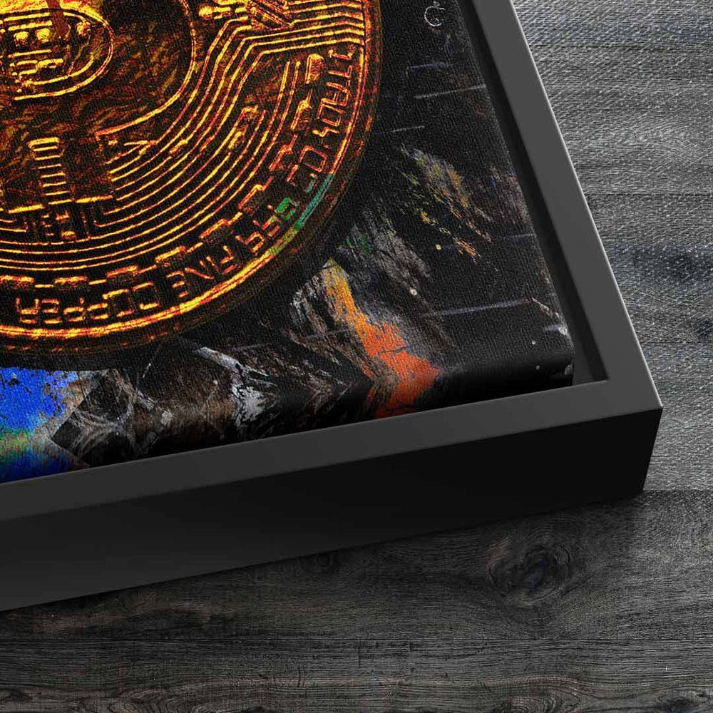 CANVAS von Rahmen schwarzer Wandbild Crypto & Fans DOTCOM DOTCOMCANVAS® Bitcoin Leinwandbild, für