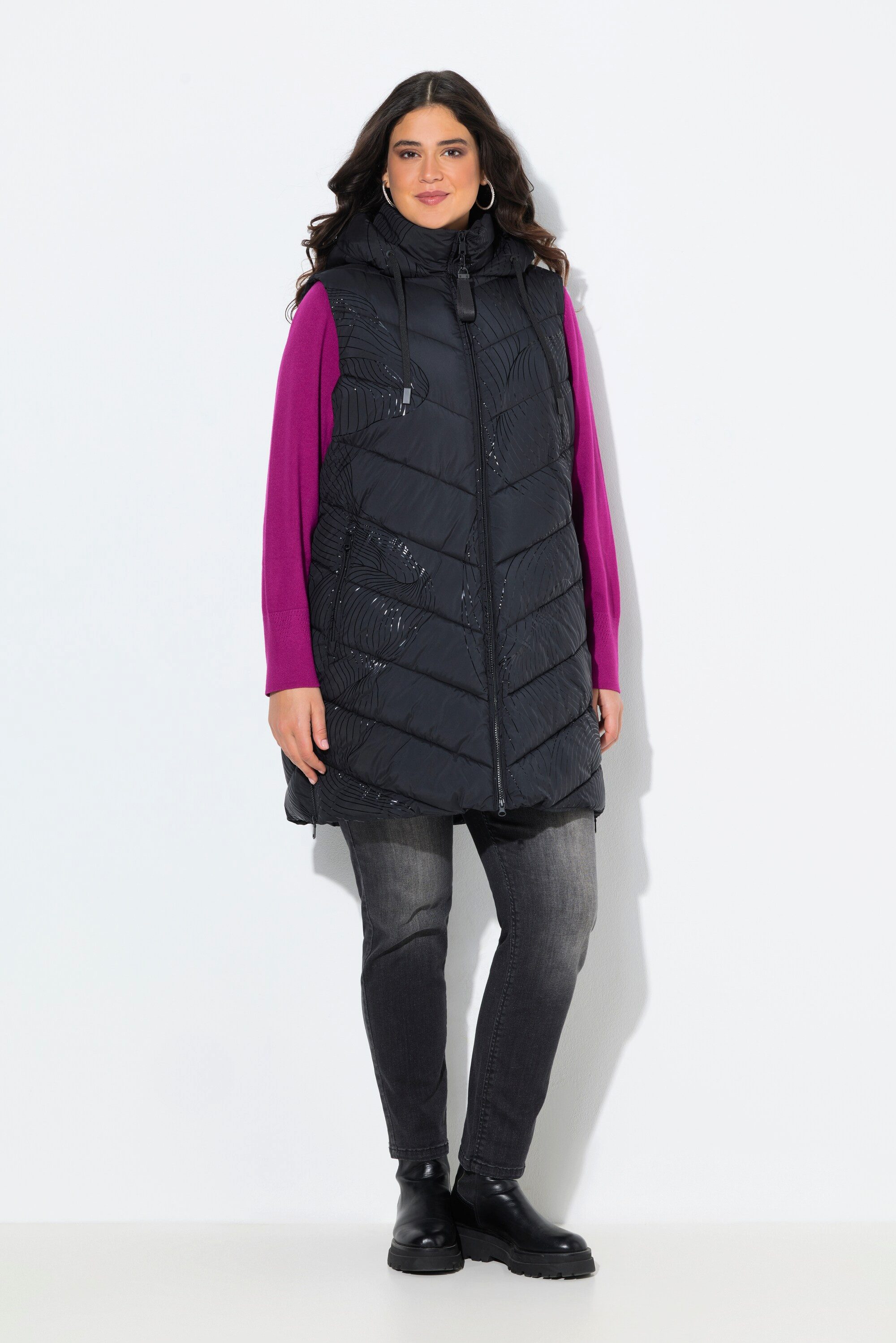 Ulla Popken Steppweste HYPRAR Long-Steppweste Kapuze