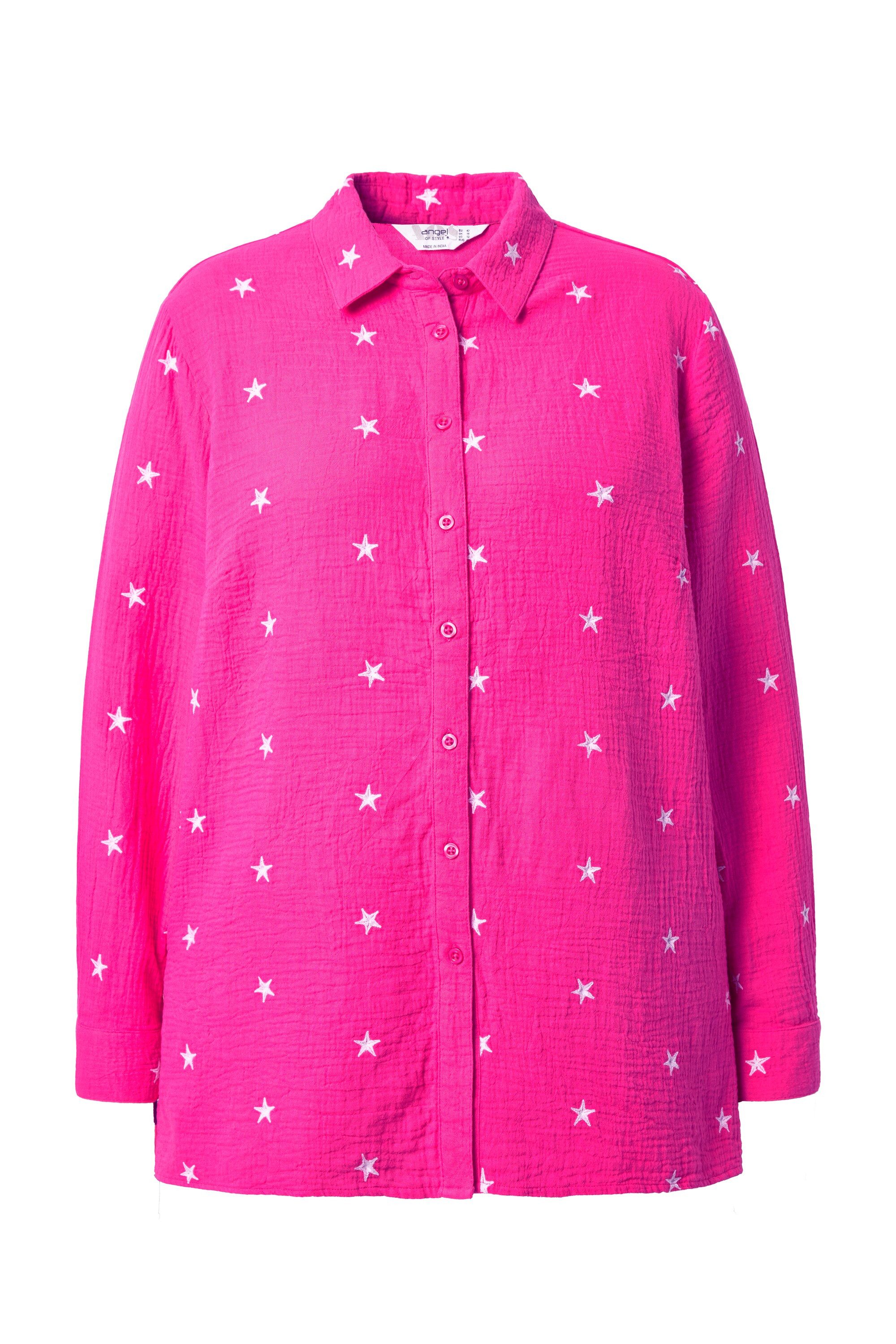 Hemdbluse Musselin-Bluse oversized Sternen-Stickerei