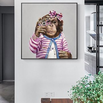 TPFLiving Kunstdruck (OHNE RAHMEN) Poster - Leinwand - Wandbild, Bunter Affe mit Fotoapparat (Verschiedene Größen), Farben: Leinwand bunt - Größe: 30x30cm