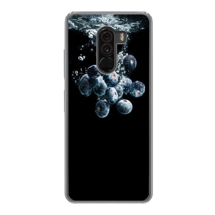 MuchoWow Handyhülle Blaubeeren - Obst - Beeren - Stillleben - Wasser - Schwarz Phone Case Handyhülle Xiaomi Pocophone F1 Silikon Schutzhülle