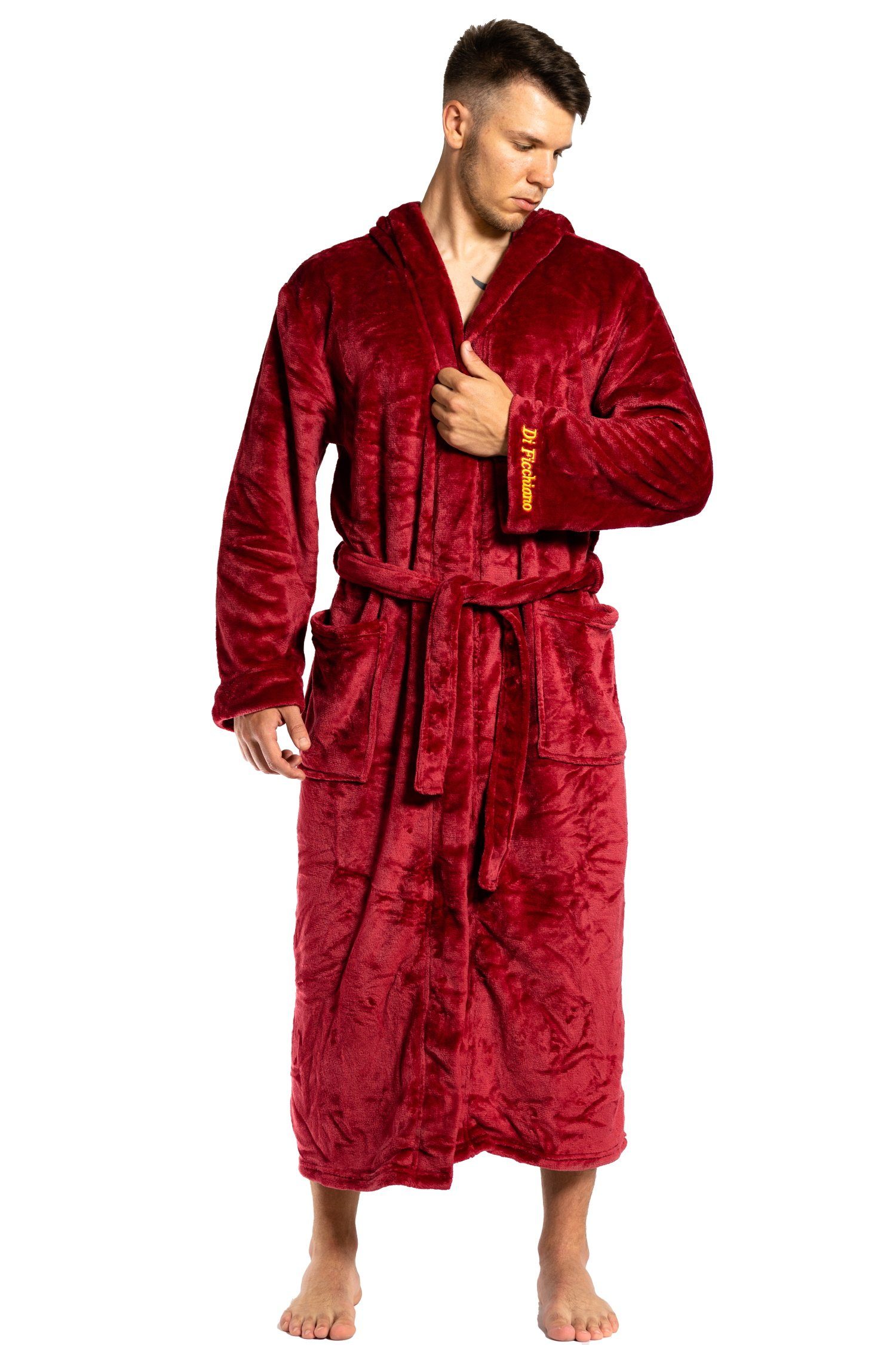 Di Ficchiano Bademantel Di Ficchiano Unisex Herren Damen Bademantel mit Kapuze I Größen XXS -, Polyester, Kapuze, Bindegürtel