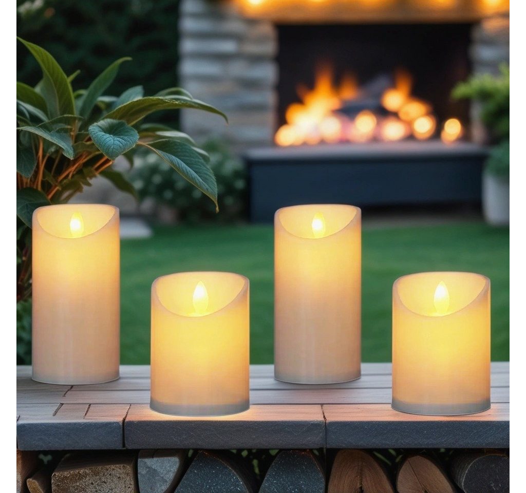 Marrakesch Orient & Mediterran Interior LED-Kerze 4er Set Vintage LED-Kerze Echtwachs modern aus Wachs in Creme 10-15 cm, Handarbeit