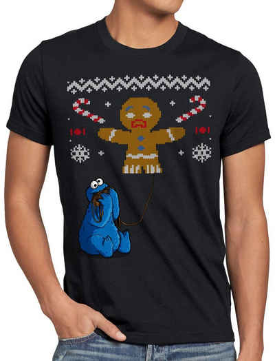 style3 Print-Shirt Herren T-Shirt Krümelmonster Ugly Sweater kekse cookie fun ernie bert monster x-mas pulli