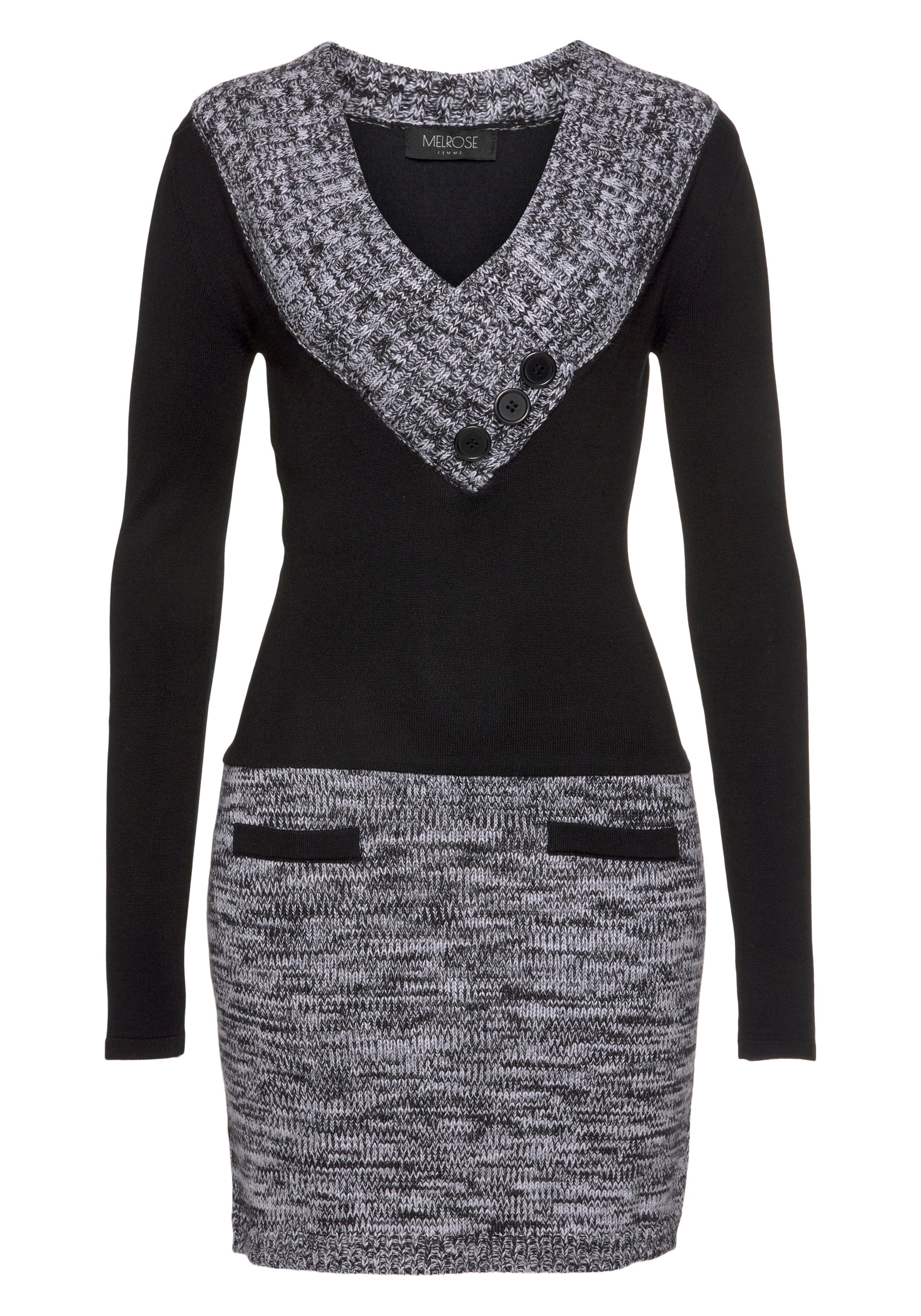 Melrose Strickkleid aus Grobstrick mit Kontrastdetails. Reduzierter Preis € 34,99. Unverbindliche Preisempfehlung € 49,99