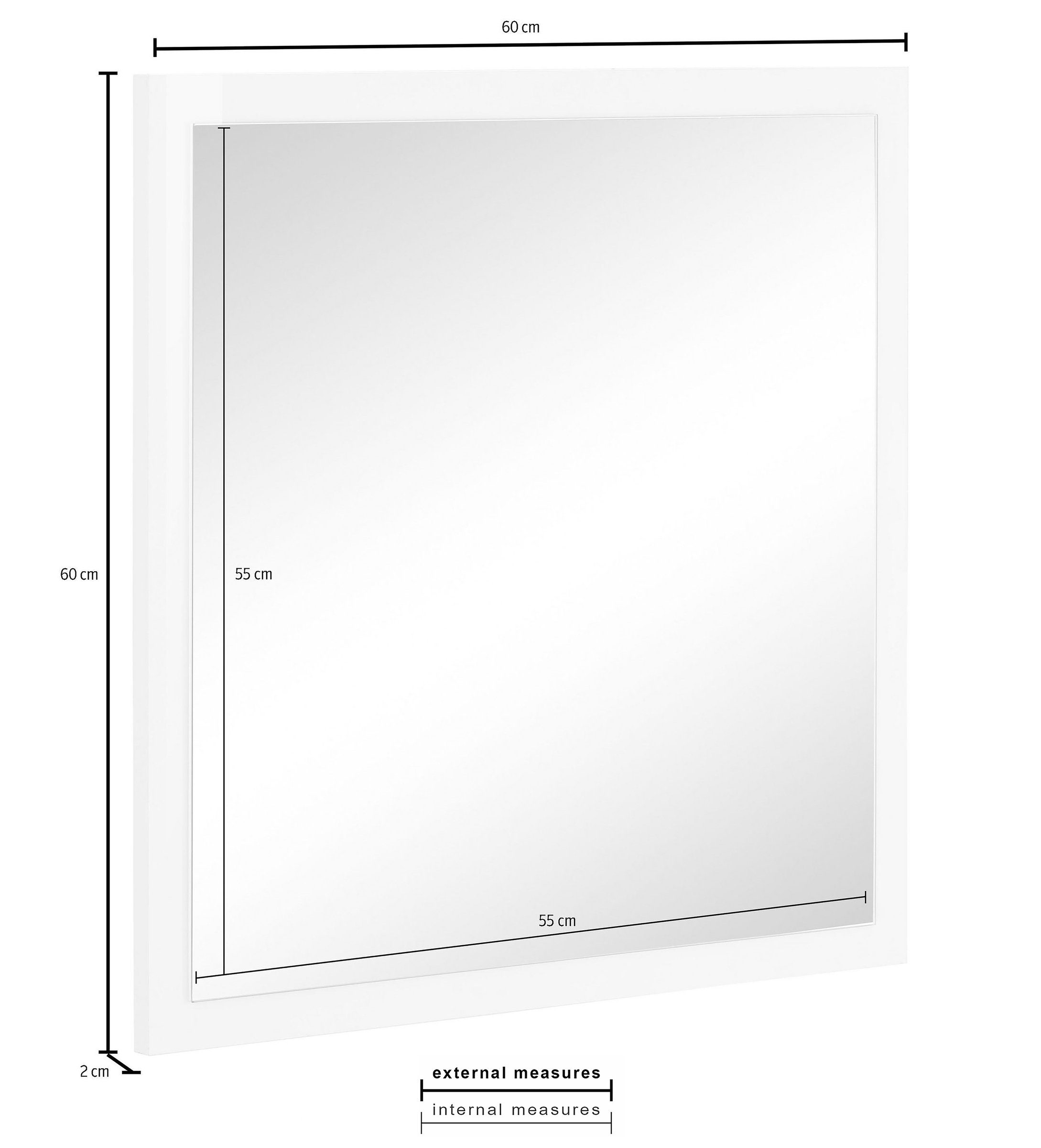 2 Höhe 60 aus Spiegel, Breite Moderner Magione, Trägerplatte möbelando Wandspiegel Tiefe Hochglanz. Spanplatte cm, in cm, 60 cm Weiß