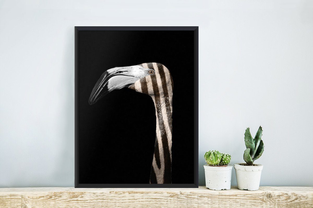 Poster St), Wanddeko, (1 Schwarzem Gerahmtes Flamingo Wandposter, MuchoWow Zebra, Poster, Bilder, - - Porträt Bilderrahmen