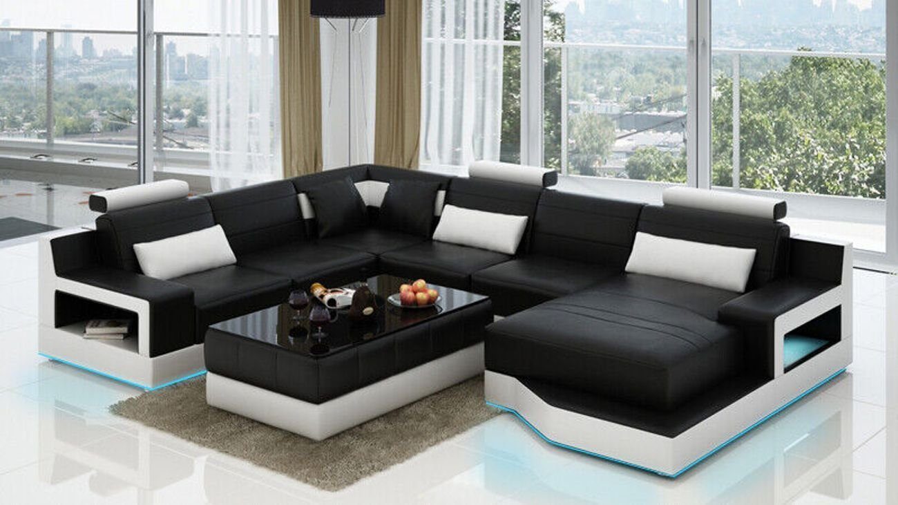 JVmoebel Ecksofa Design Leder Wohnlandschaft Sofa Eck USB Ecke Moderne Garnitur Couch