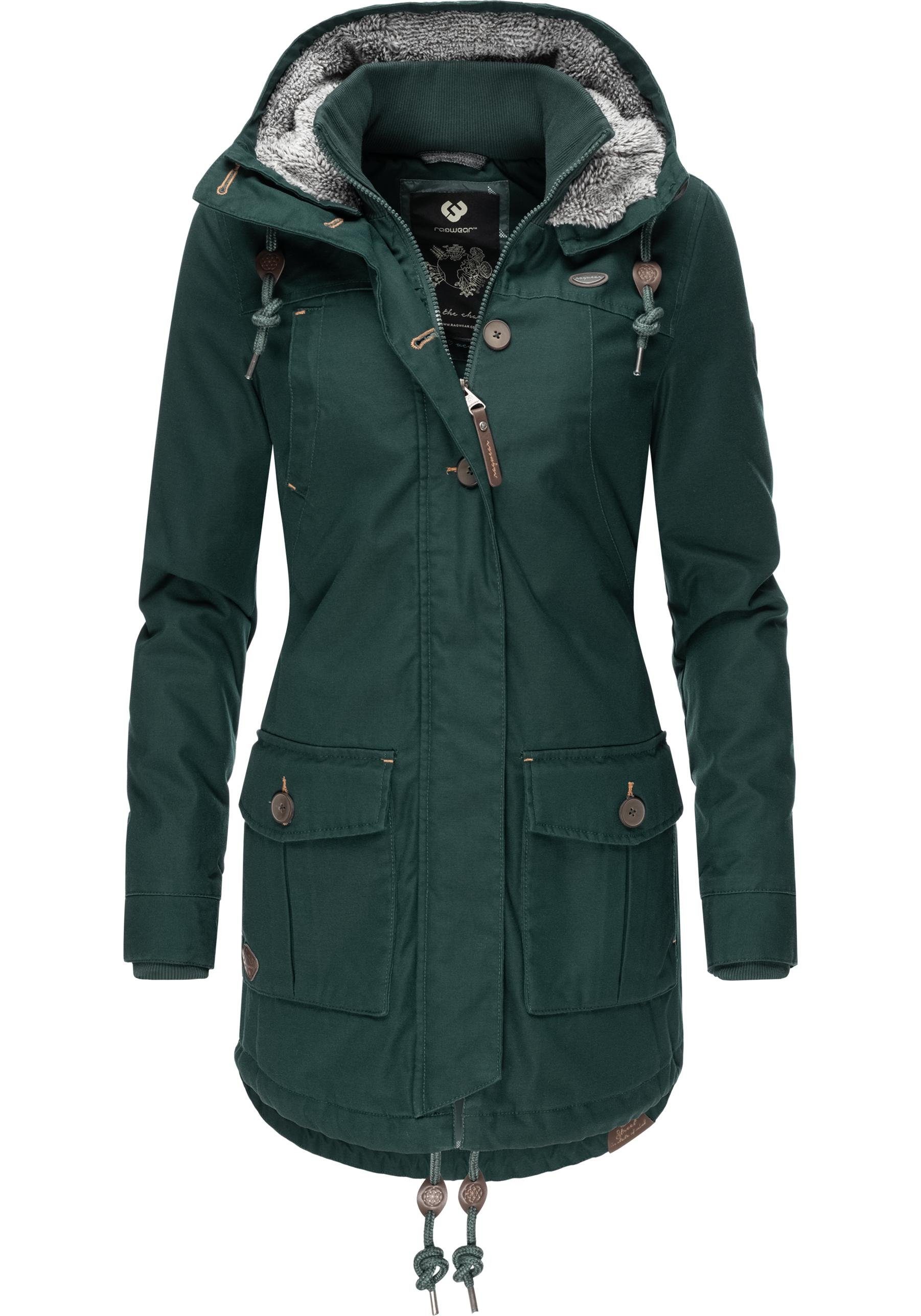 Ragwear Winterjacke Jane Black Label modischer Damen Winterparka mit Kapuze