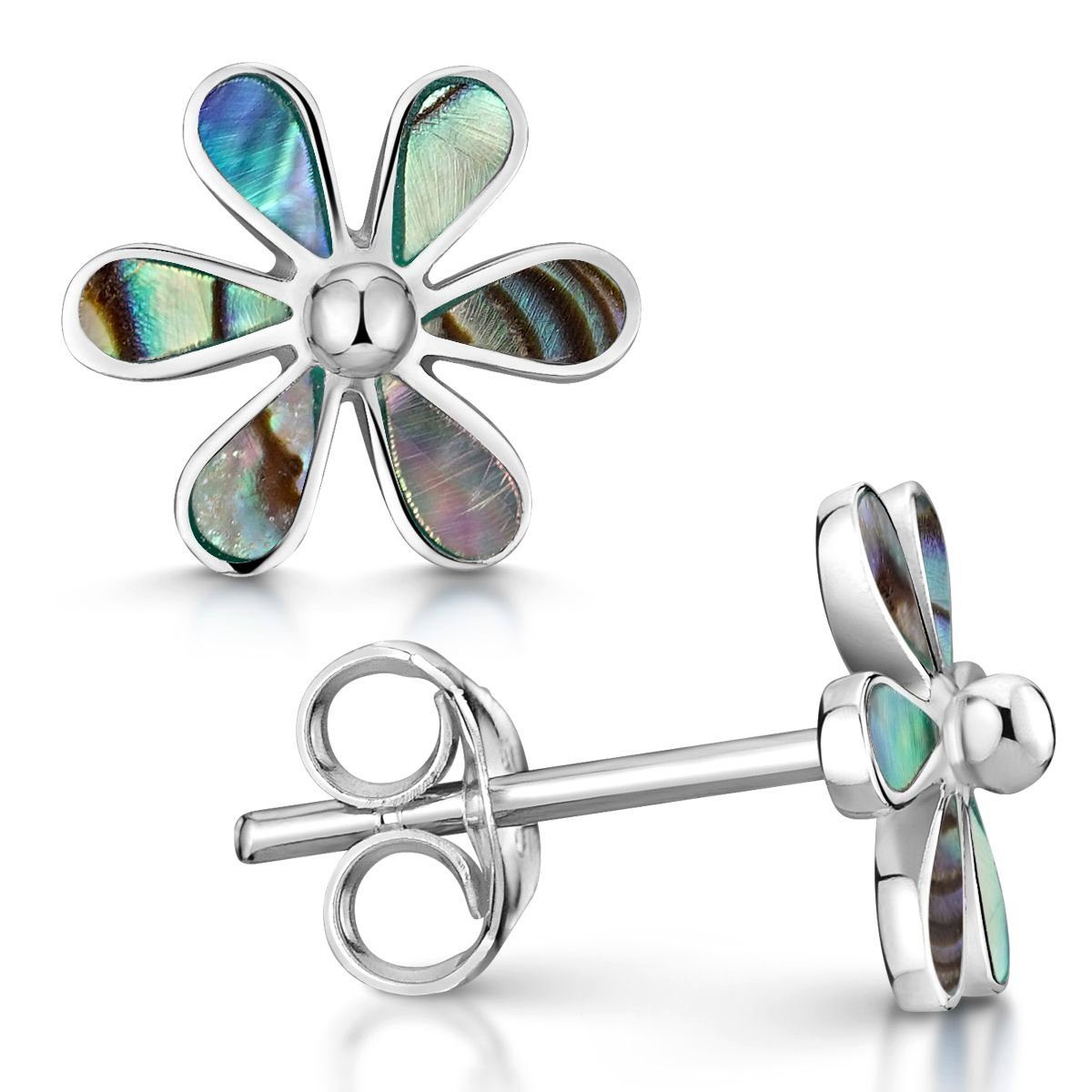 Paar Ohrstecker Blume Blüte mit Abalone Perlmutt grün SO-56