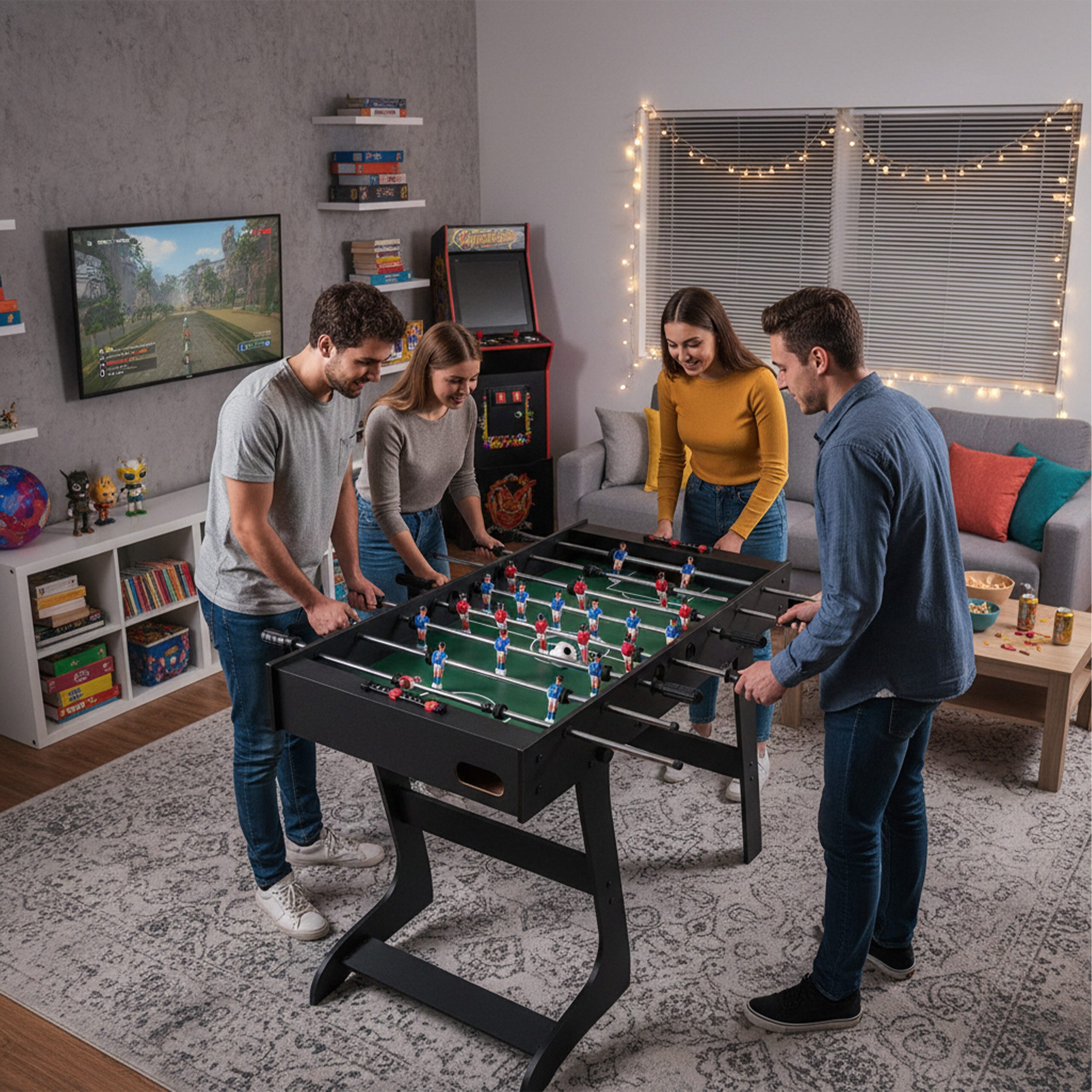 relaxdays Kickertisch Klappbarer Kickertisch, dunkelbraun