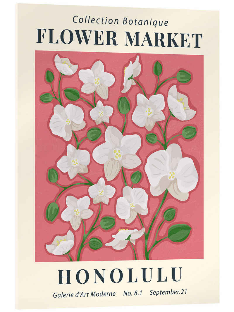 Posterlounge Acrylglasbild TAlex, Flower Market Honolulu, Wohnzimmer Modern Illustration