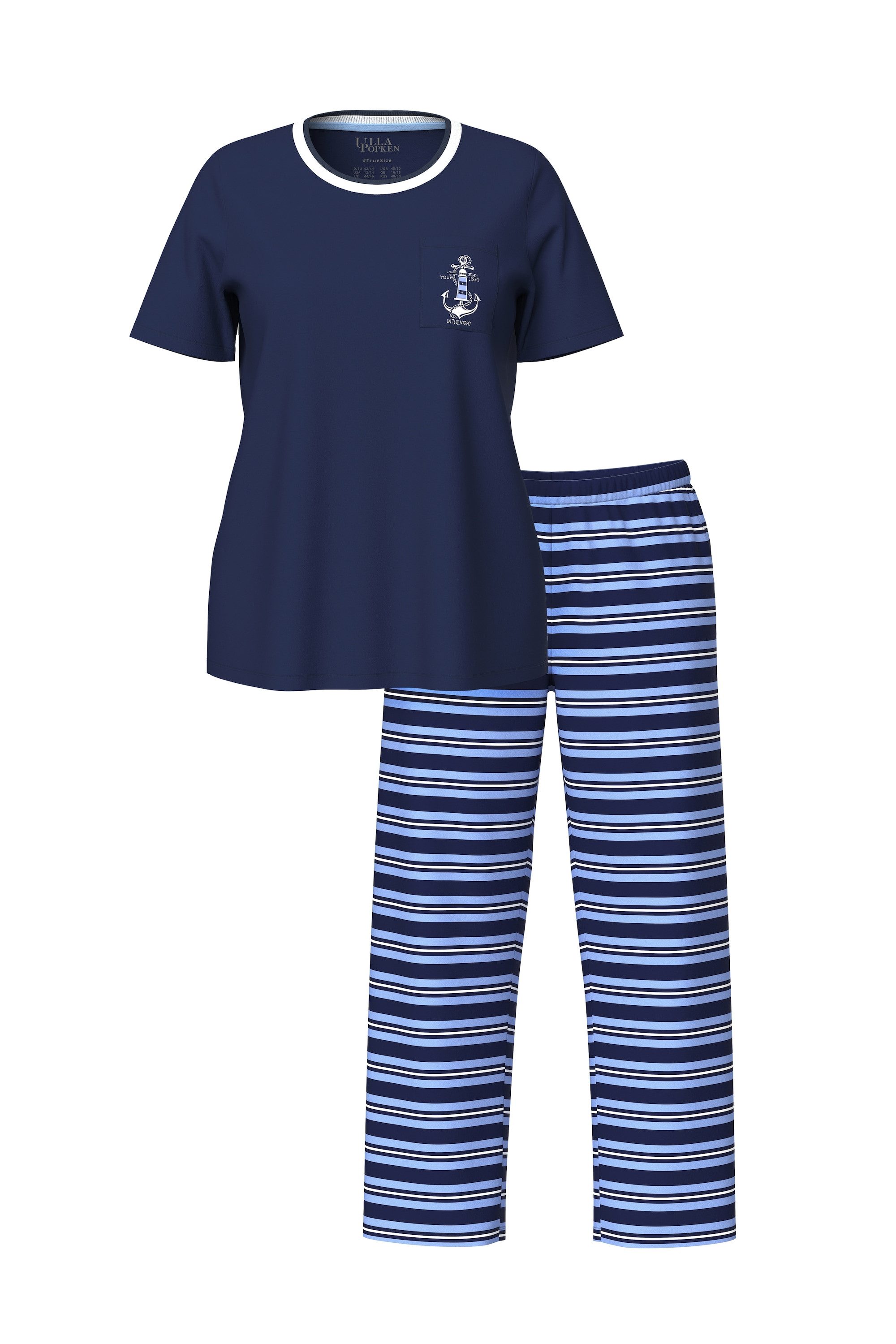 Ulla Popken Pyjama Pyjama Ringelhose Rundhals günstig online kaufen