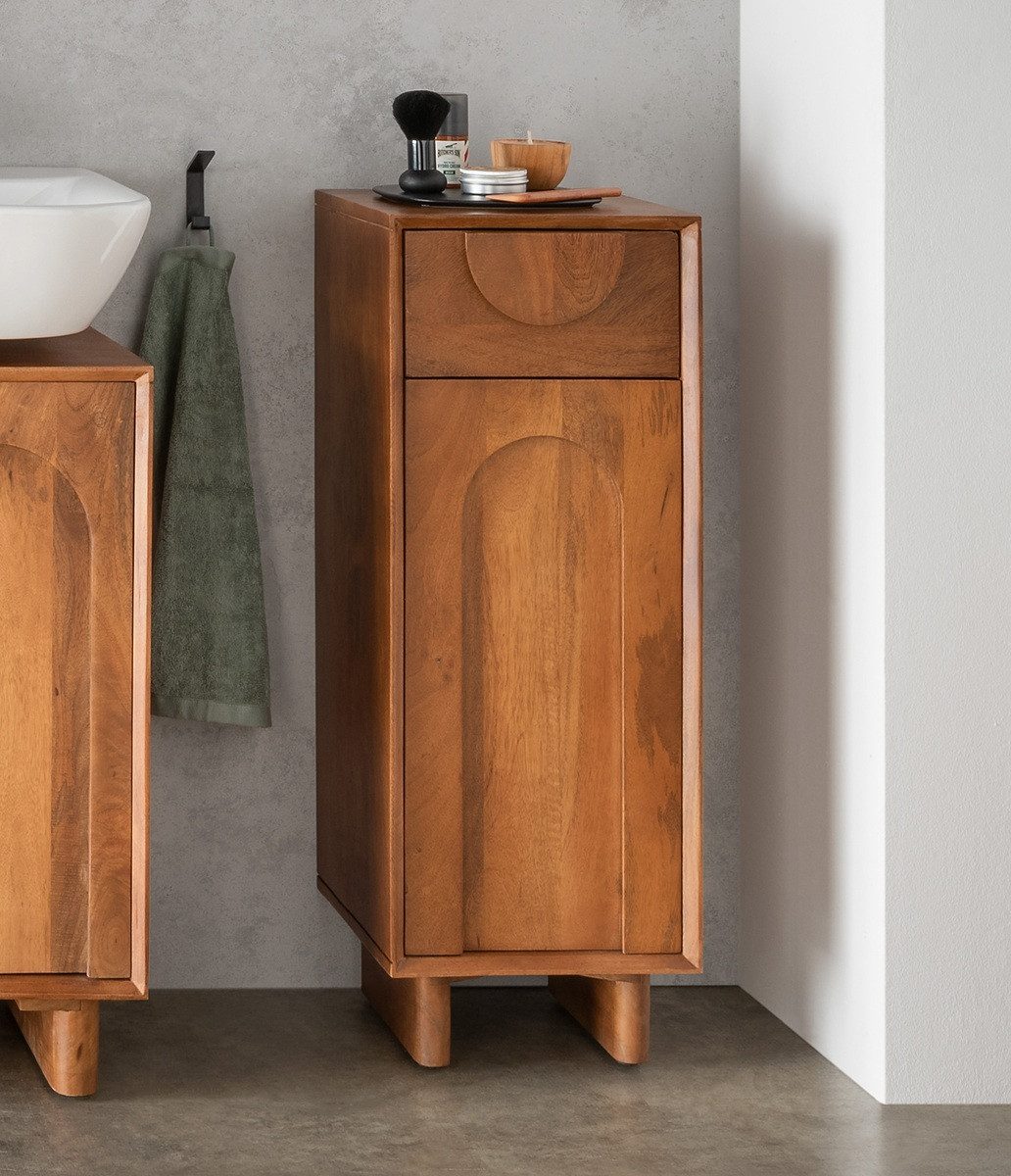 Main Möbel Unterschrank 32x86cm 'Curves' Mango massiv dunkelbraun